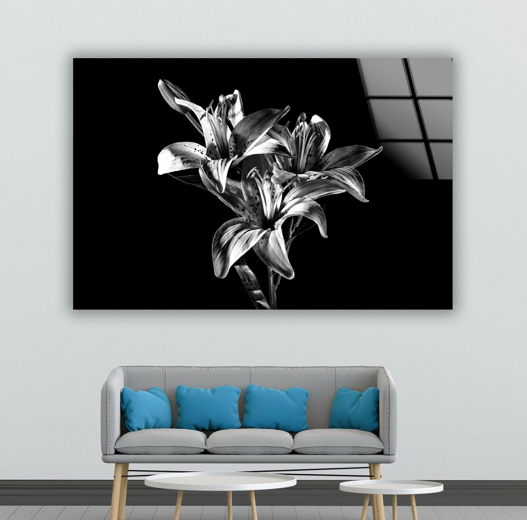 Black X-Ray Lily Flower Glass Wall Art - Elegant Home Decor for Living Room, Bedroom & Office - Perfect Gift for Housewarming, Wedding & Birthday