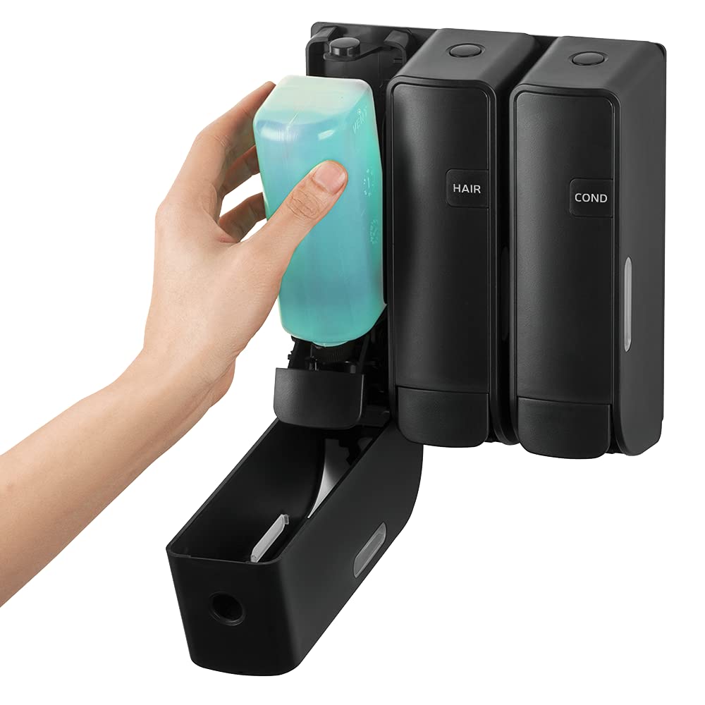 EZ-Shower Wall Mount Body Wash, Shampoo & Conditioner Dispenser Set - 350ml (12oz) x 3 Bottles for Bathroom, RV & Airbnb - Black | Space-Saving Shower Organizer for Small Bathrooms & Travel Trailers