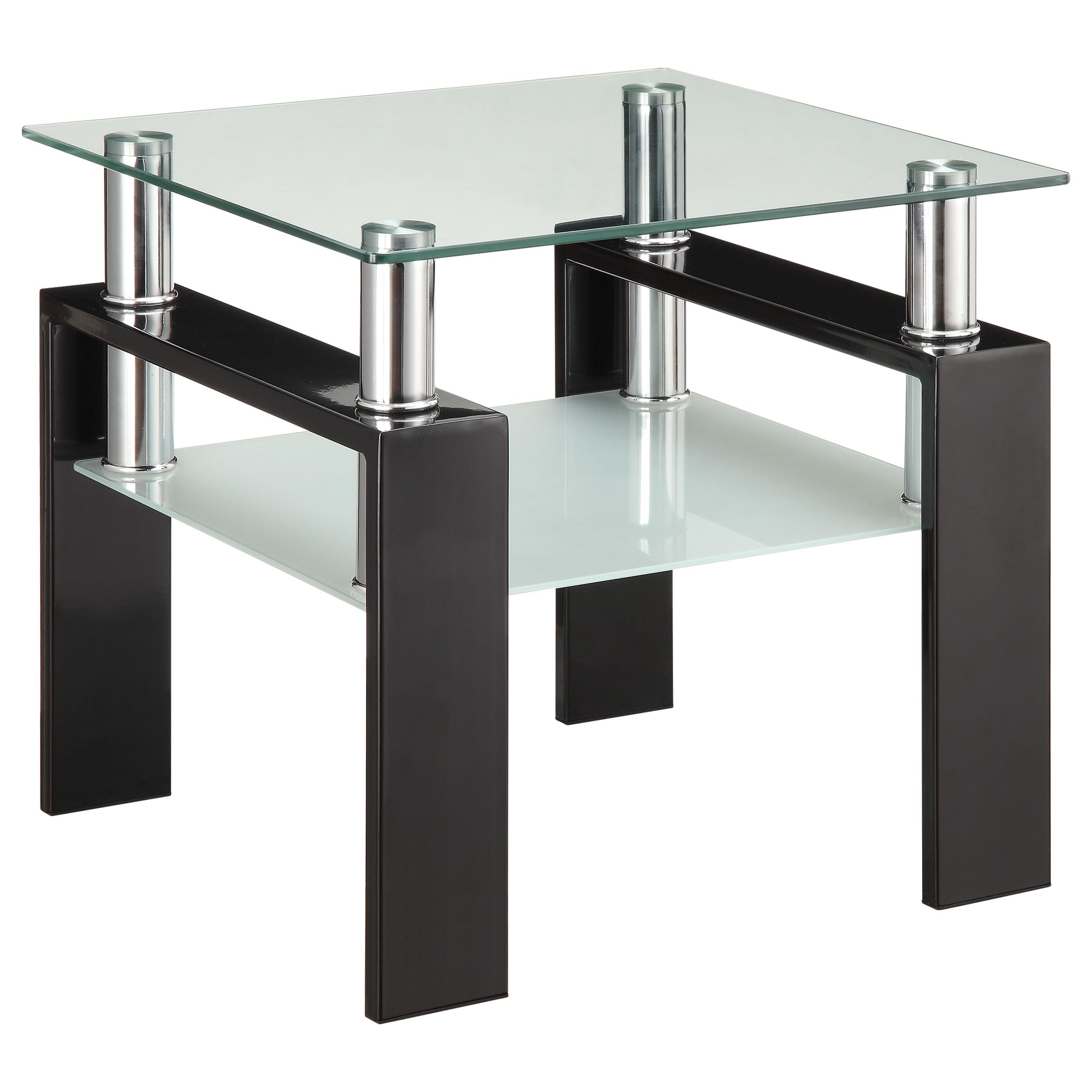 Coaster Home Furnishings Dyer 1-Shelf Square Glass Top Side End Table Black - Modern Accent Table for Living Room, Bedroom & Office