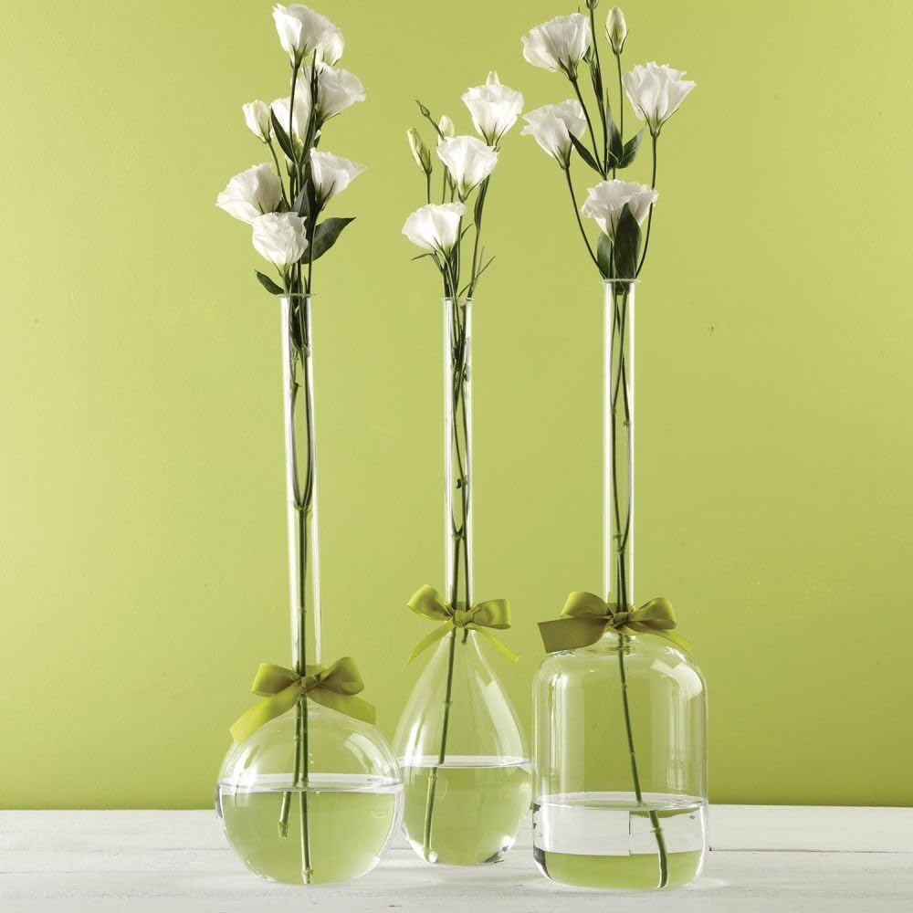 Elegant Sage Green Ribbon Vase Trio Set - Modern Home Decor for Living Room, Dining Table, Wedding Centerpiece & Gift Idea