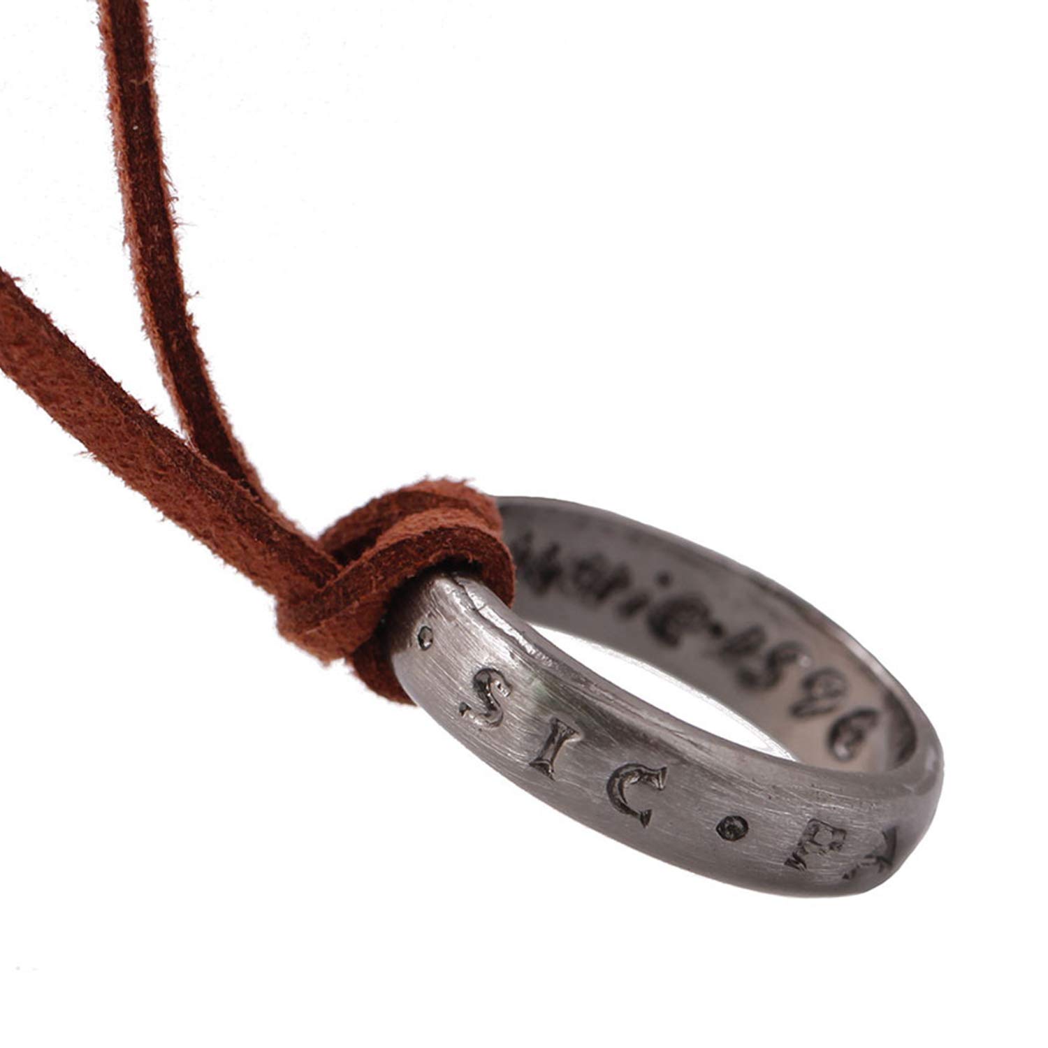 Unisex Uncharted 4 Nathan Drake Ring Pendant Necklace - Adjustable Brown Leather Chain - Perfect for Cosplay, Gaming Events & Adventure-Themed Gifts