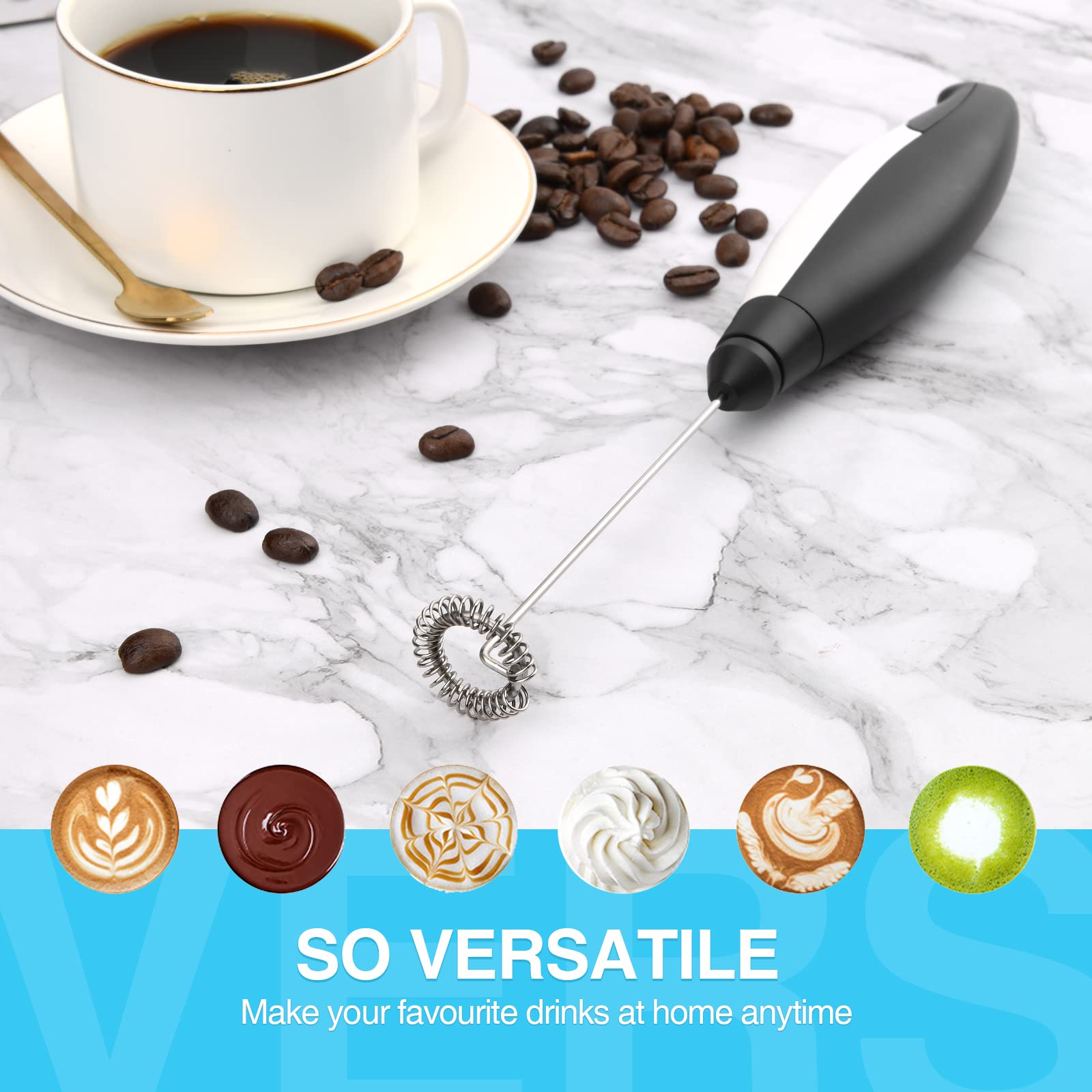 Premium Electric Milk Frother - Stainless Steel Handheld Frother with Bigger Handle for Coffee, Latte, Cappuccino & Hot Chocolate - Perfect for Home, Office & Cafe Use