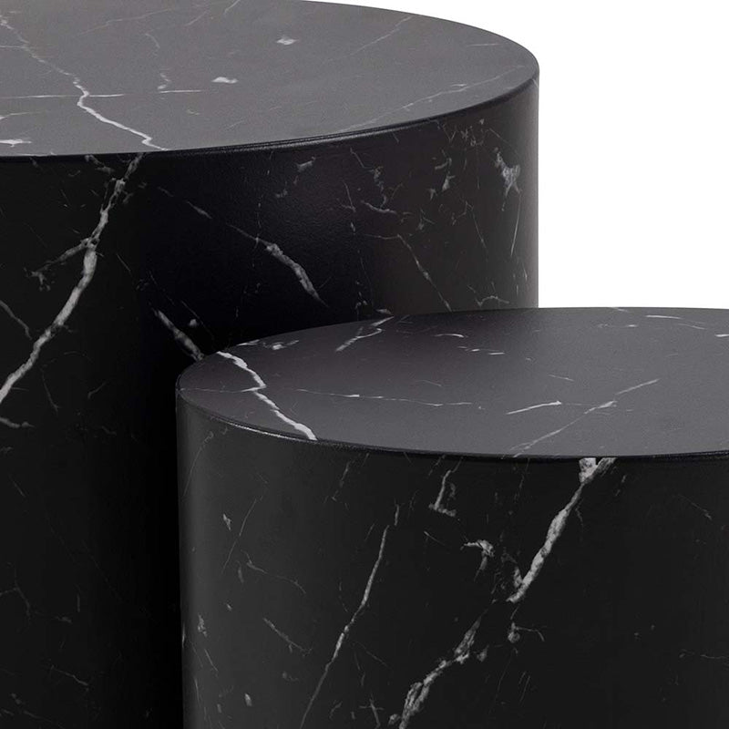 Black Marble Effect DICE Nest of 2 Oval Coffee Tables - Modern Living Room Furniture Set for Small Spaces, Home Decor & Office Use