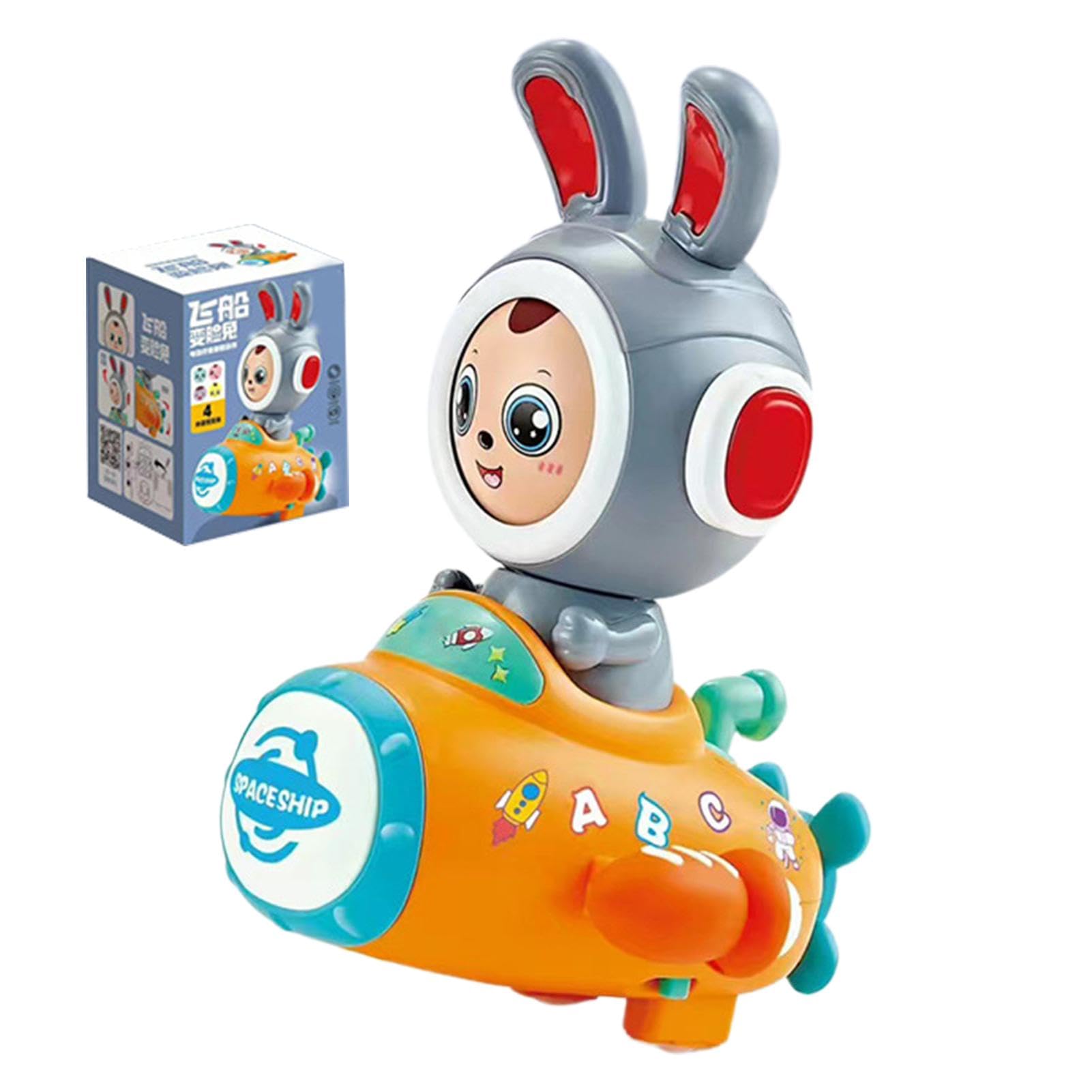 Interactive Electric Bunny Toy with Face Changing & Spaceship - Walking Rabbit Toy with Lights & Music for Kids - Perfect for Playtime, Birthday Gifts & STEM Learning