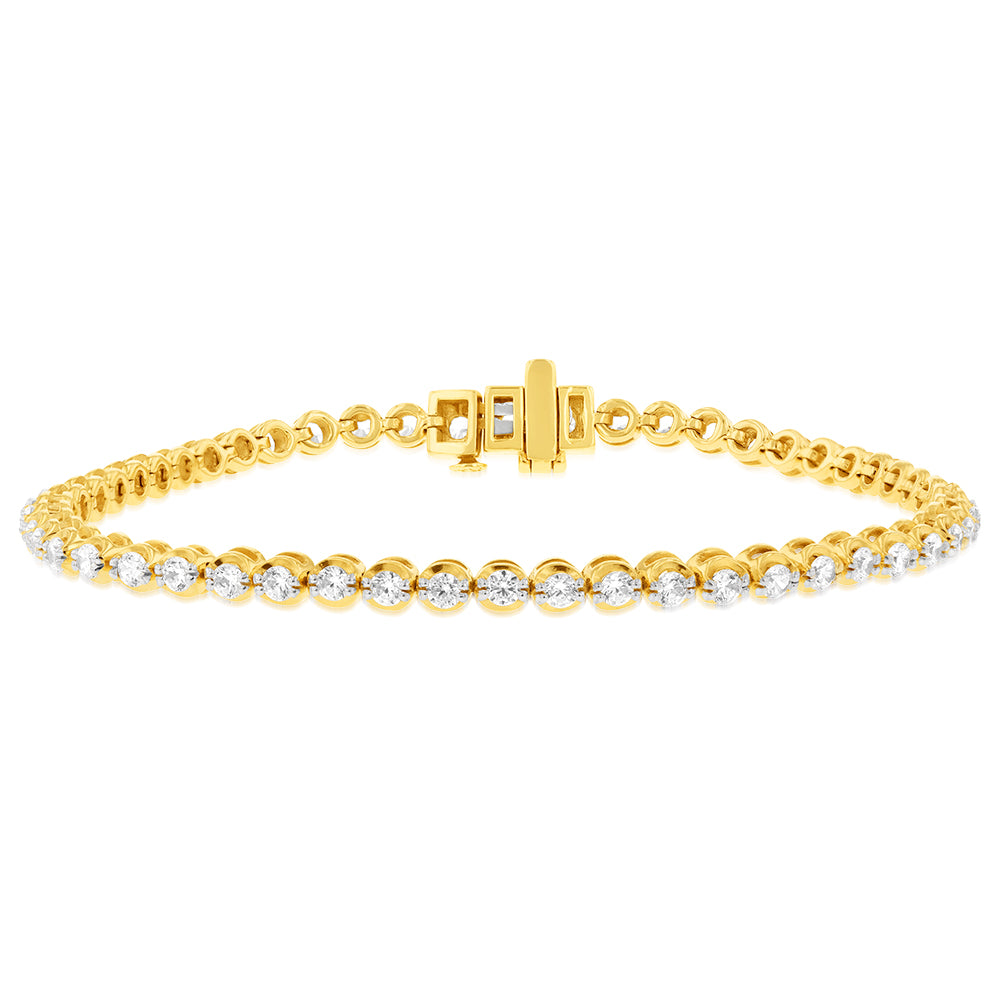 14K Yellow Gold 2 Carat Diamond Tennis Bracelet with 51 Brilliant Cut Diamonds - 7 Inch Adjustable Length - Perfect for Weddings, Anniversaries & Special Occasions