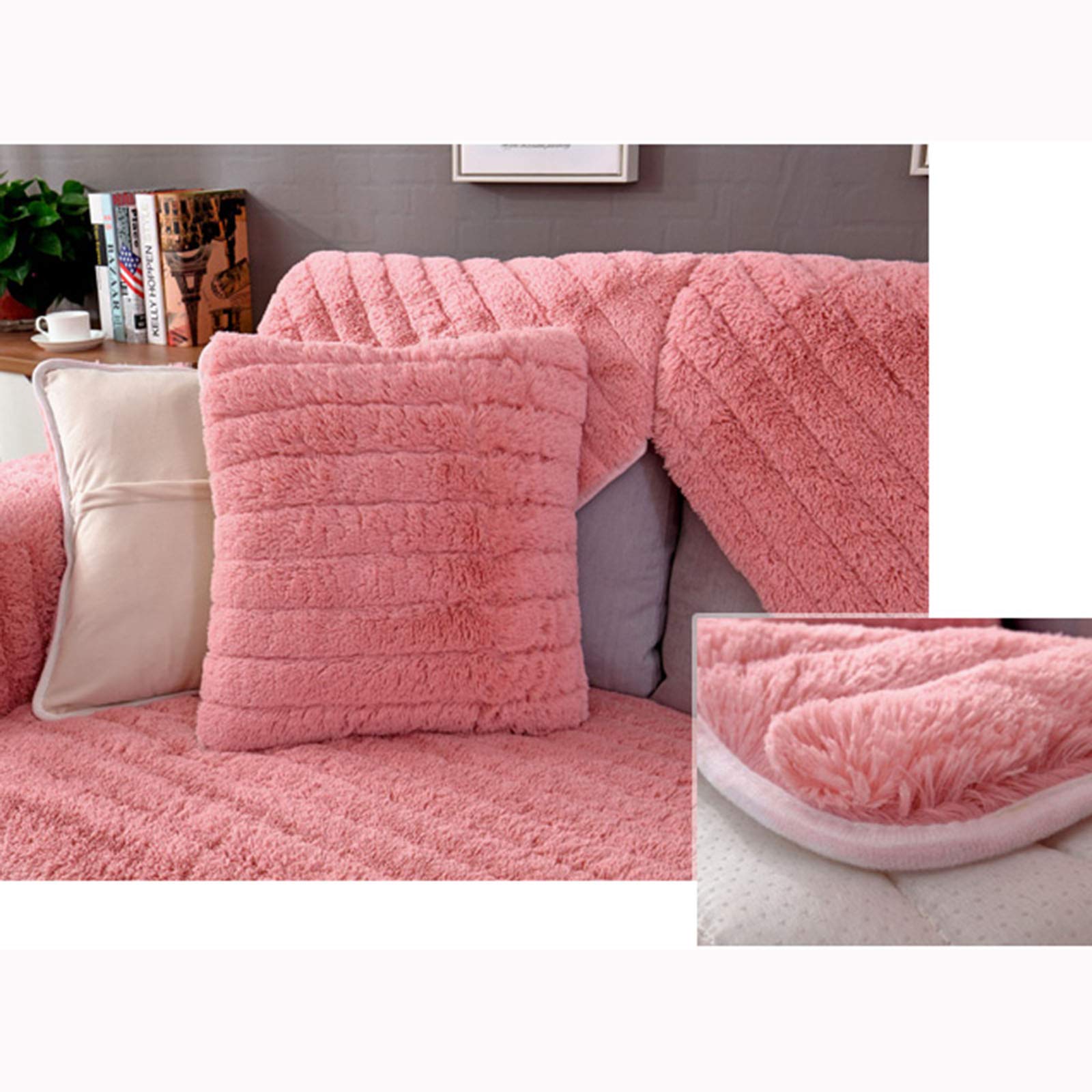 ZYFAB Velvet Plush Sectional Sofa Cover - Anti-Slip Furniture Protector for Pets & Kids (Pink, 90x180cm/35x71inch) - Perfect for Living Room, Family Room & Pet-Friendly Homes