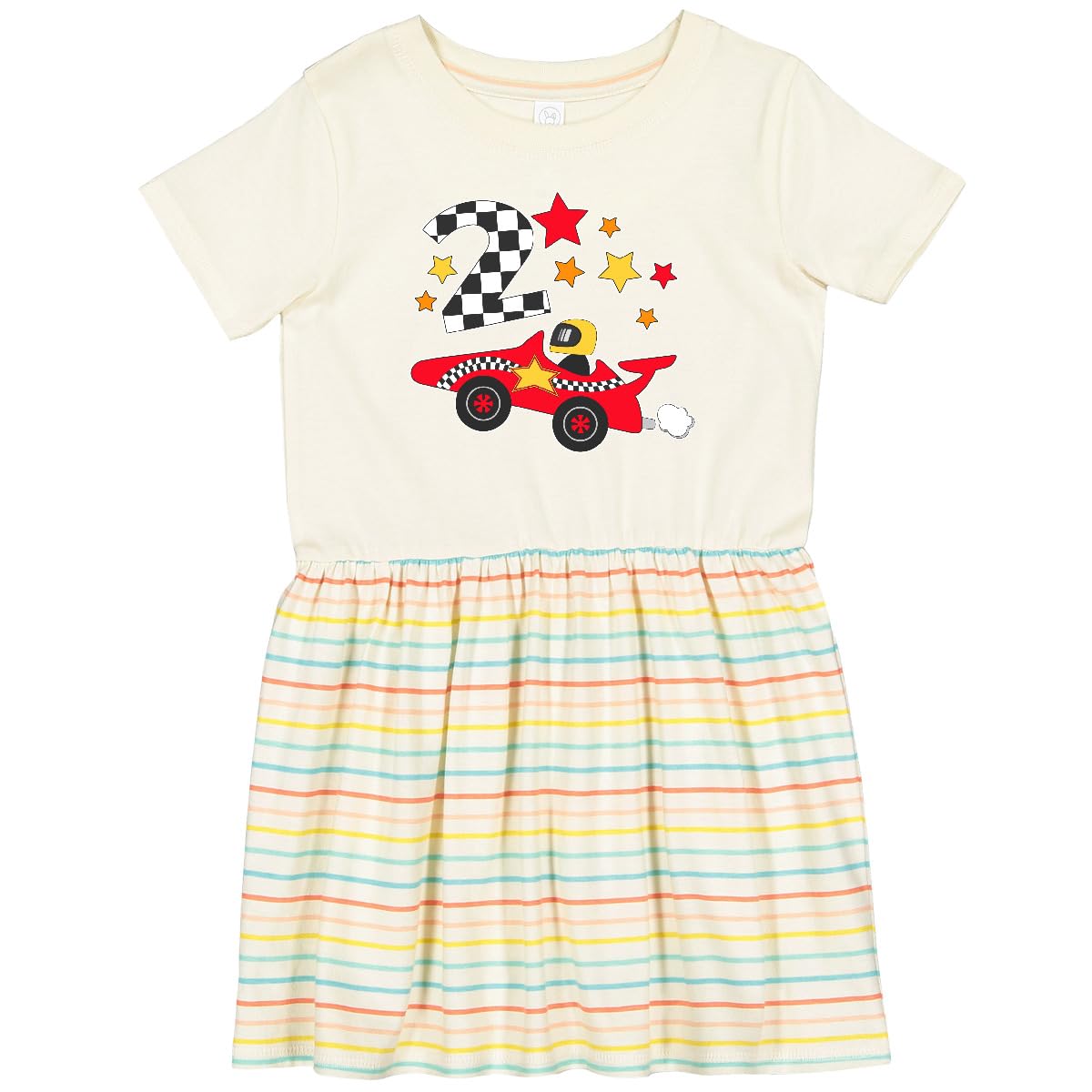 Inktastic Happy 2nd Birthday Red Racing Car Toddler Dress - Cute 2 Year Old Girl's Birthday Outfit for Parties, Photos & Special Celebrations