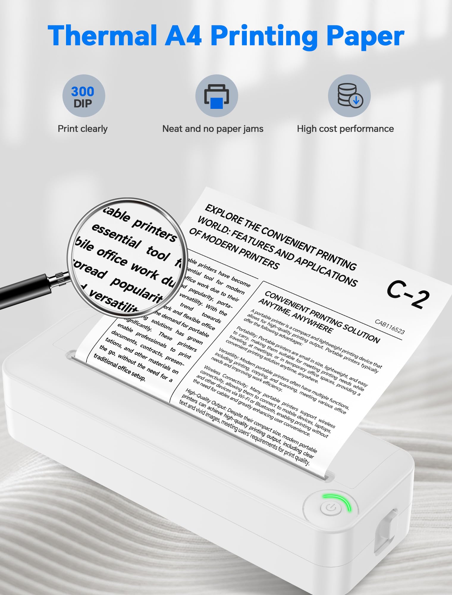Relassy Portable Wireless Bluetooth Thermal Printer - Inkless A4 Paper Printer for Android iOS Phones & Laptops | Compact Travel Printer for Home, Office, School, Business & On-the-Go Printing Needs
