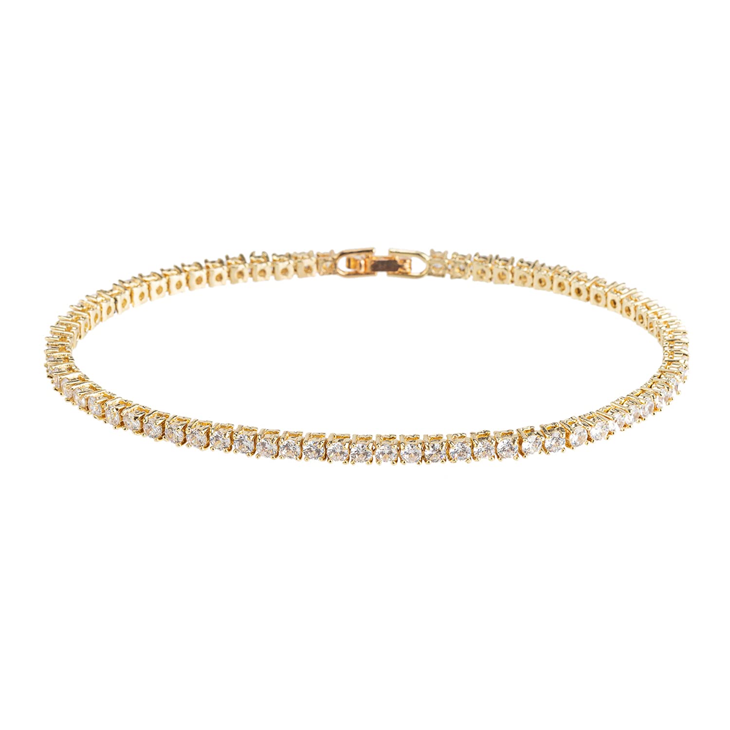 14K White Gold Plated Cubic Zirconia Tennis Anklet Bracelet for Women - 3mm Wide Elegant Ankle Chain, Perfect for Weddings, Parties & Beach Vacations