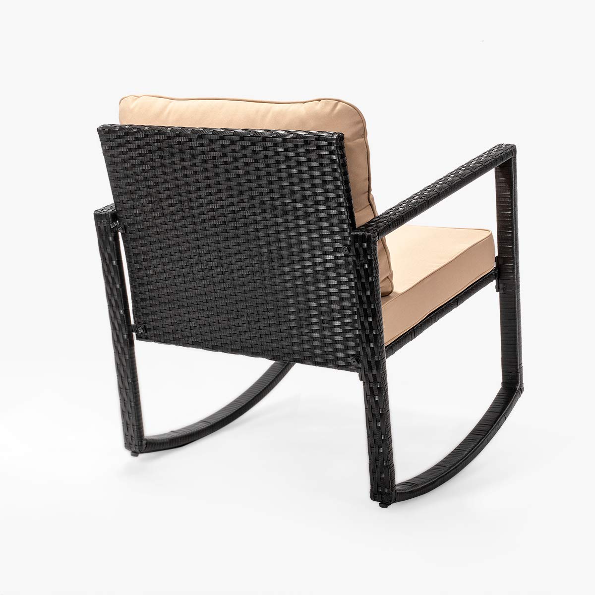 Barton 3-Piece Outdoor Wicker Rocking Chair Set with Glass Table - Black Rattan Patio Furniture for Garden, Porch, and Backyard Relaxation