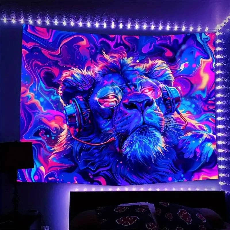 Fluorescent Dreamy Glow Tapestry UV Art Decor - Psychedelic Wall Hanging for Bedroom, Party & Blacklight Room Aesthetic