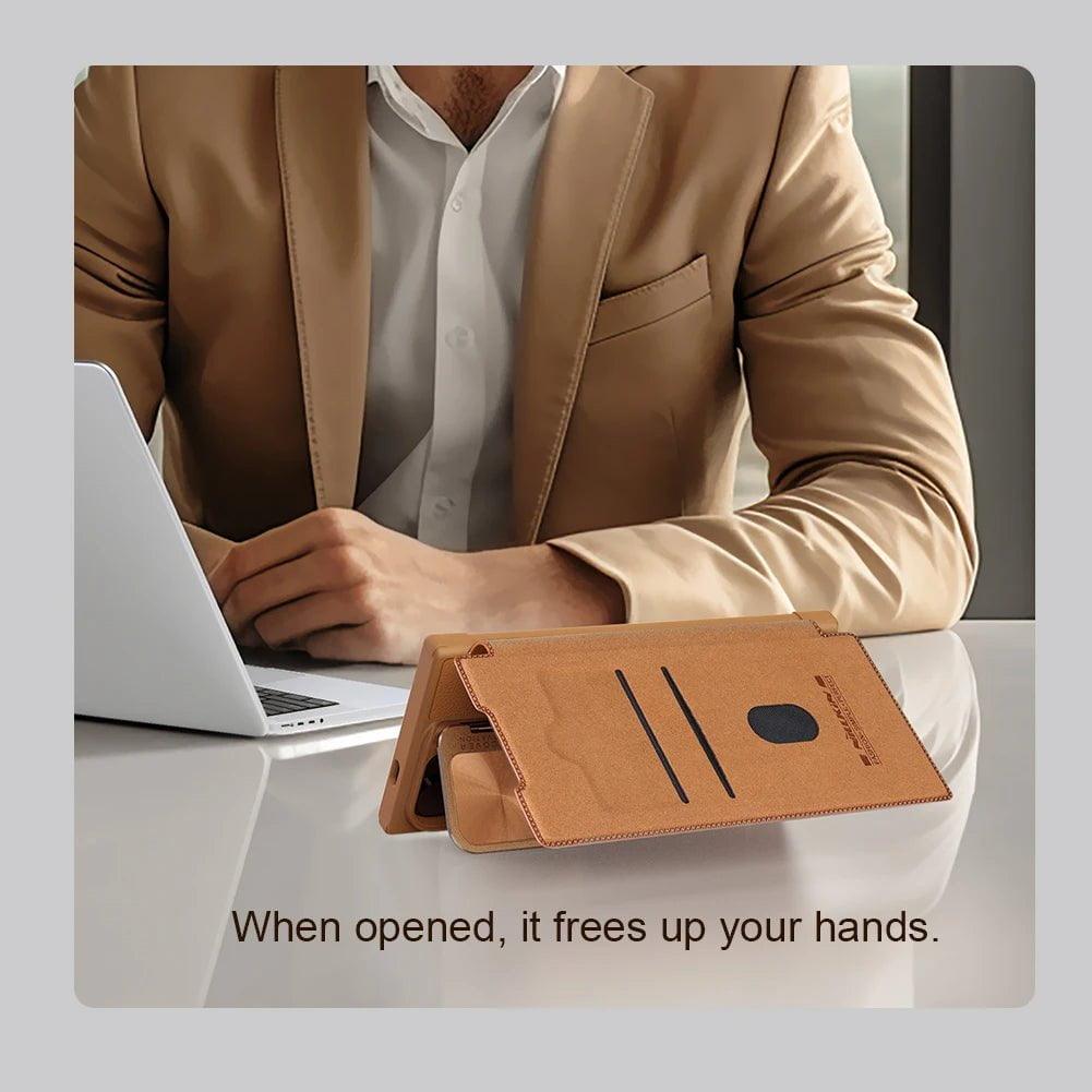NILLKIN Vegan Leather Flip Cover with Card Slot for Samsung Galaxy S24 - Slim Protective Case for Everyday Use & Travel