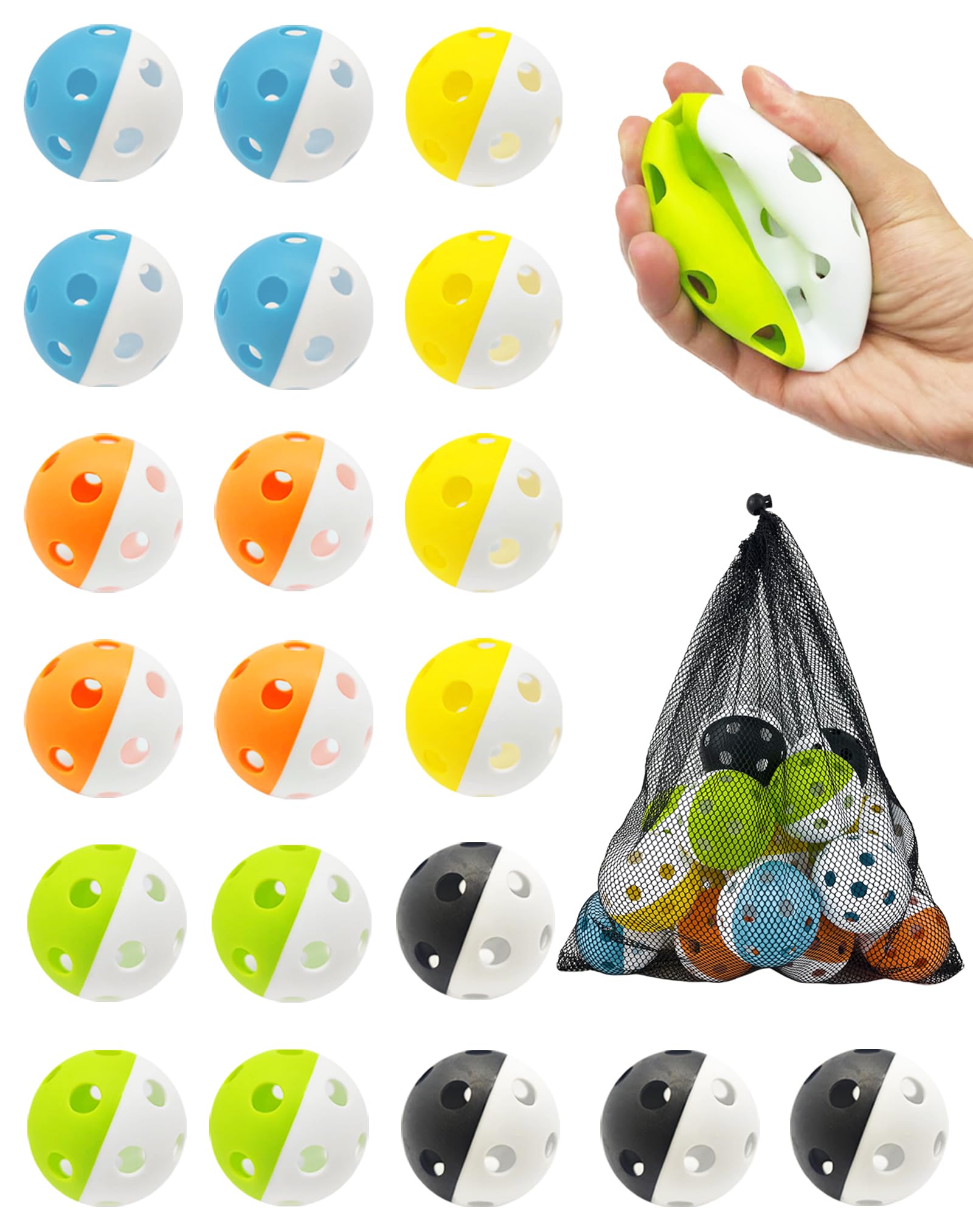 20 Pack Plastic Practice Baseballs & Softballs - Lightweight Hollow Training Balls for Hitting, Pitching, Batting - Limited Flight Indoor/Outdoor Use (2.83in Diameter) - Perfect for Backyard Drills, Batting Cages & Team Practice Sessions