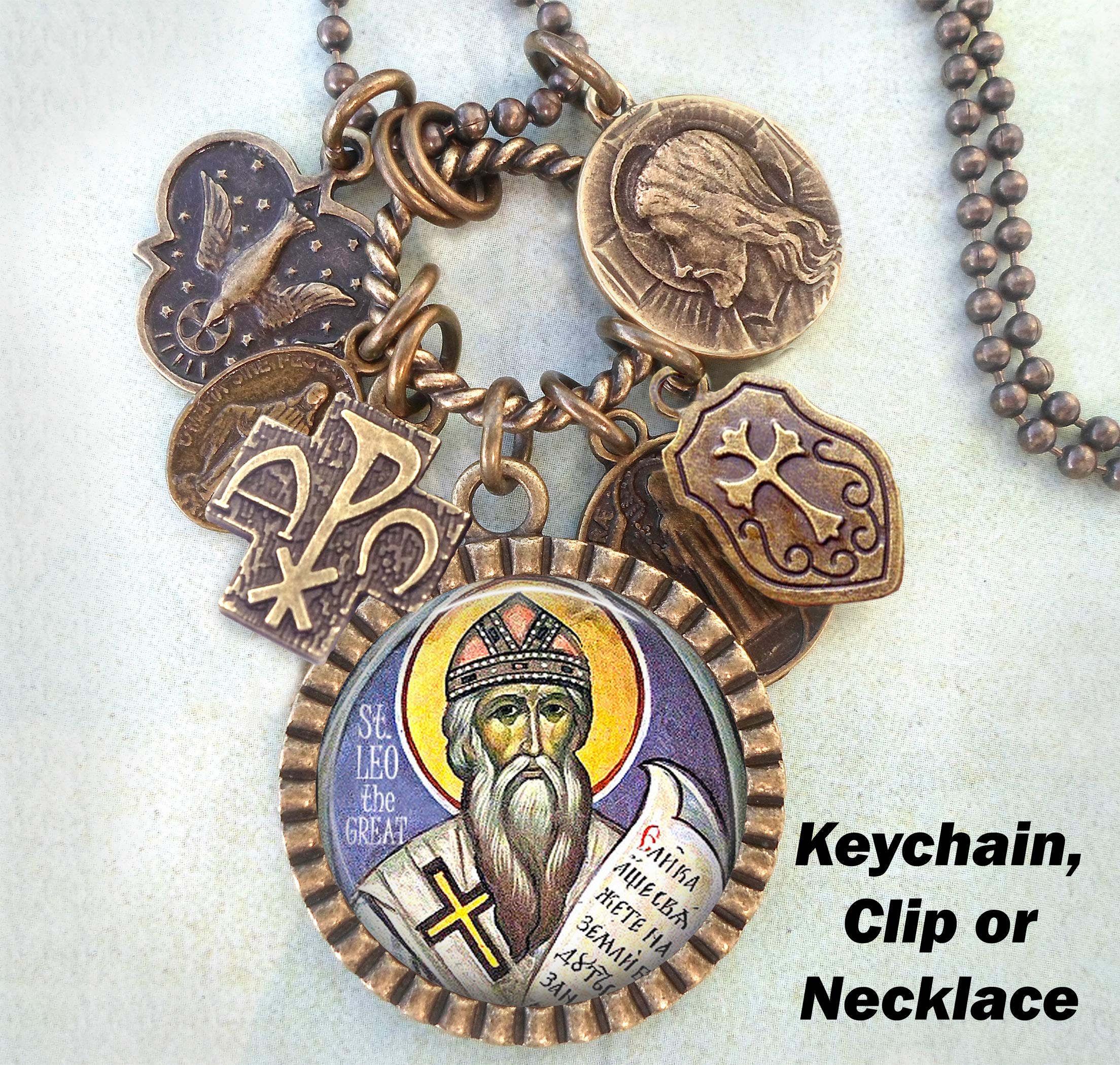 St. Leo The Great Keychain, Necklace & Clip - Catholic Patron Saint Jewelry for Confirmation Gifts - Perfect for Religious Occasions & Daily Faith Reminder