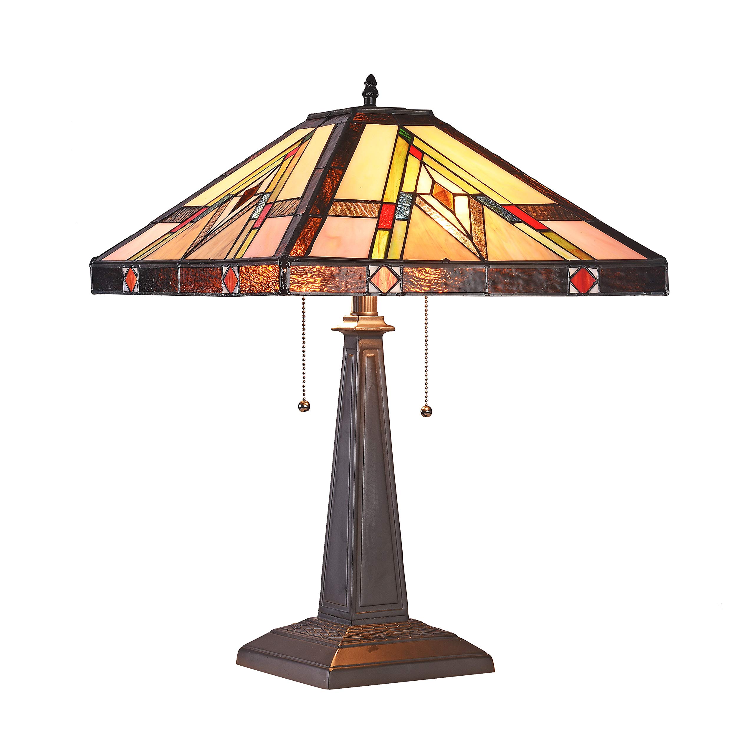 Tiffany-Style Mission 2-Light Black Bronze Table Lamp - 16 Inch Wide Stained Glass Desk Light for Living Room, Bedroom & Office Decor