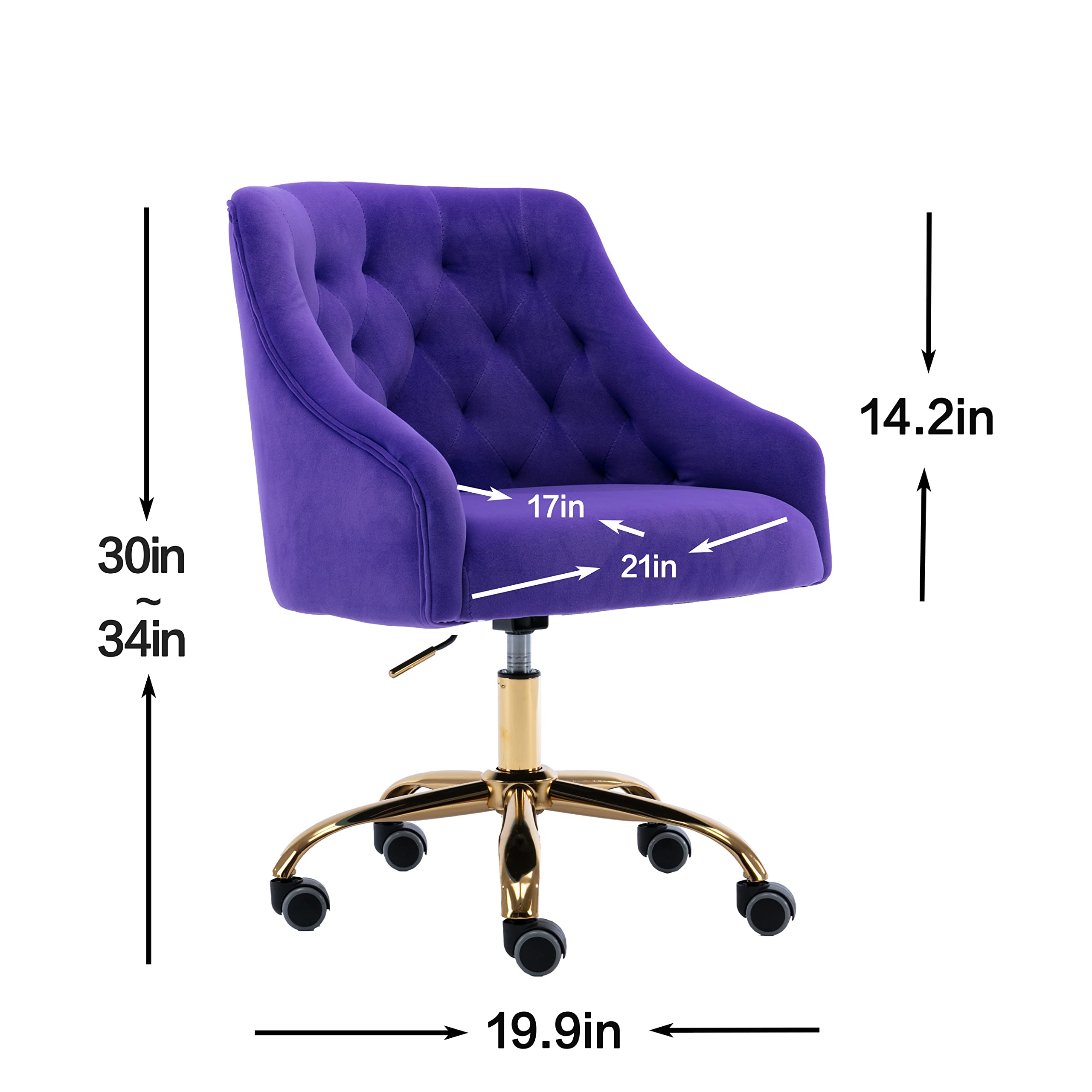 Ergonomic Velvet Swivel Office Chair with Wheels & Height Adjustment - Modern Home Desk Chair for Work, Study, Makeup Vanity - Perfect for Living Room, Bedroom & Home Office (Purple)