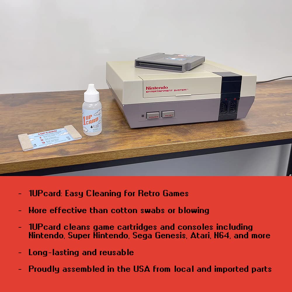 1UPcard Video Game Cartridge Cleaning Kit - 3 Pack with Cleaning Solution | Works with Nintendo, Super NES, Sega Genesis, N64, Gameboy, Atari & More | Restore Old Game Cartridges for Smooth Gaming Experience