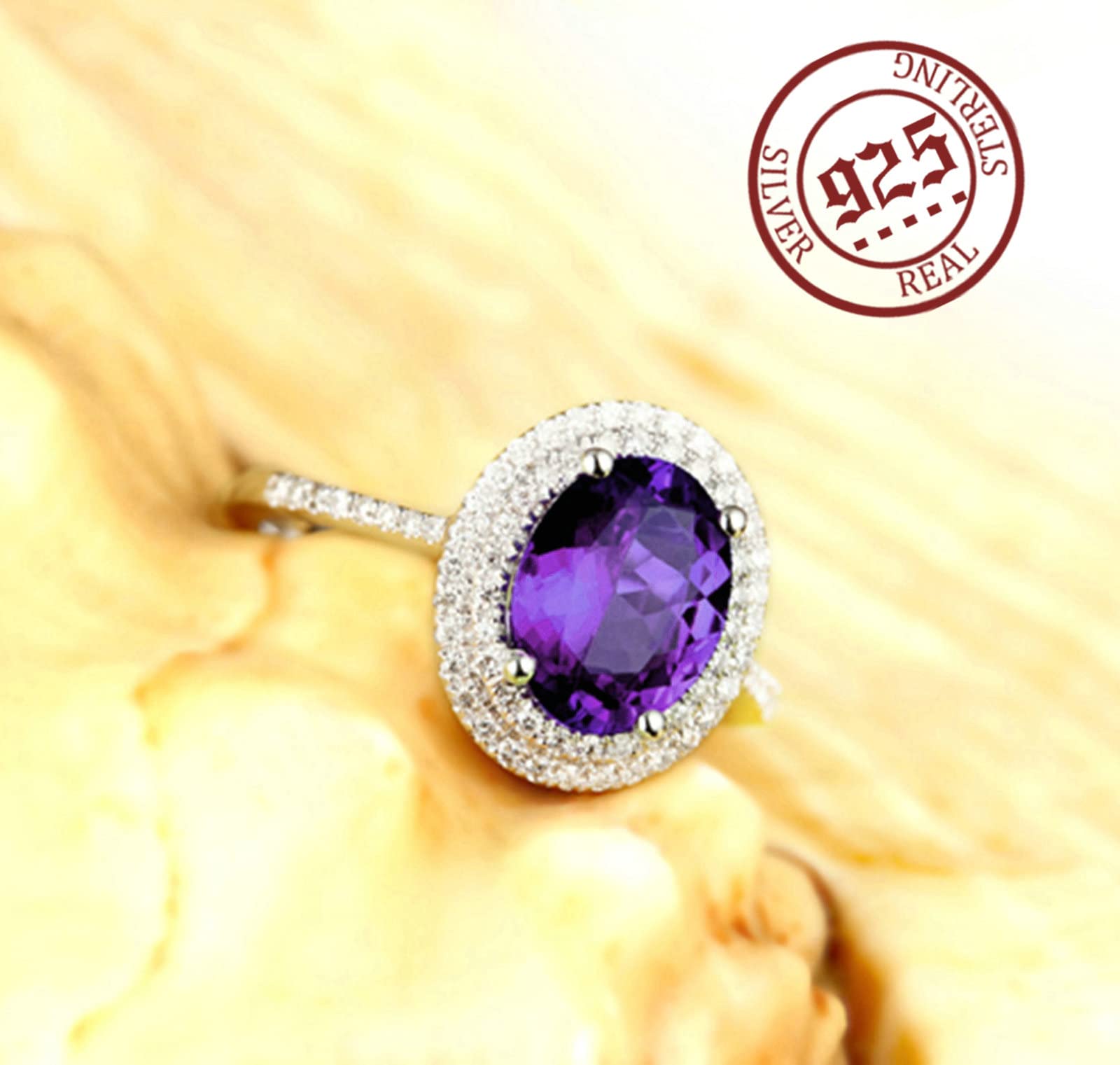 Aienid Women's Promise Rings Sterling Silver - Amethyst Oval Rings for Wedding, Engagement & Anniversary Gifts | Elegant Jewelry for Special Occasions