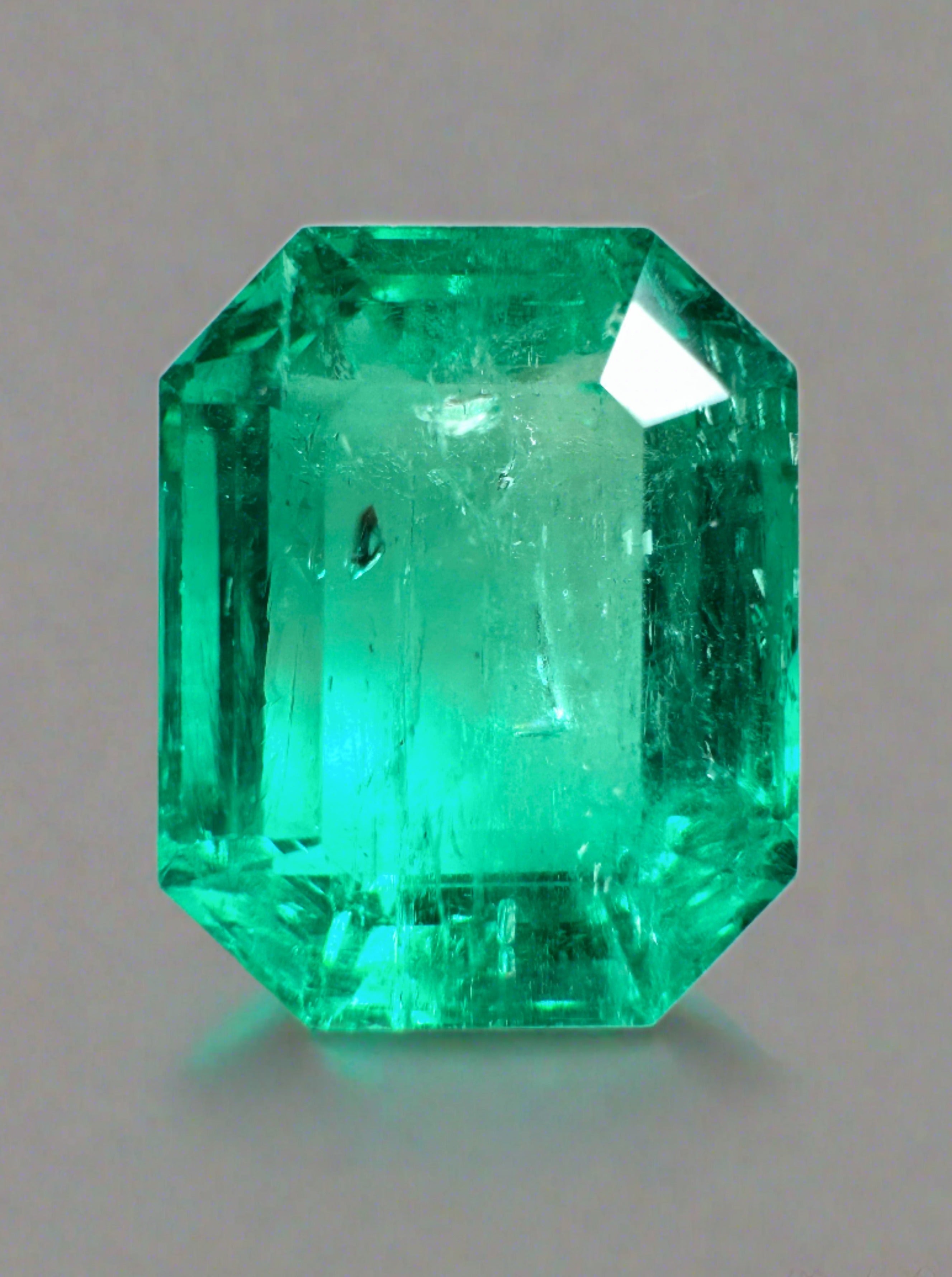 7.06 Carat 12x9.5mm Natural Colombian Emerald - Bluish Green Glowing Loose Gemstone, Emerald Cut for Jewelry Making, Engagement Rings & Luxury Gifts
