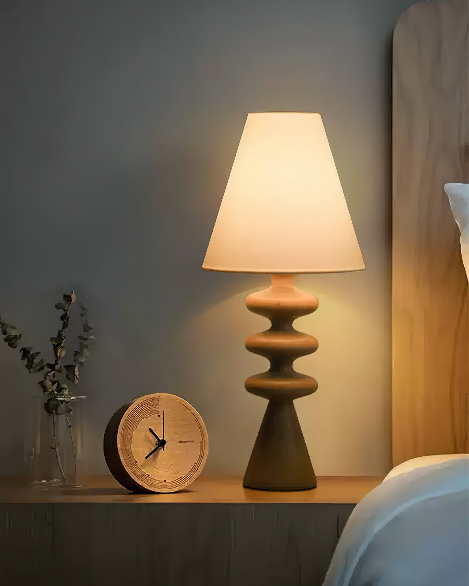 Modern Ripple Wood Table Lamp - Handcrafted Natural Wood Nightstand Light for Bedroom, Living Room & Office - Warm Ambient Lighting for Home Decor