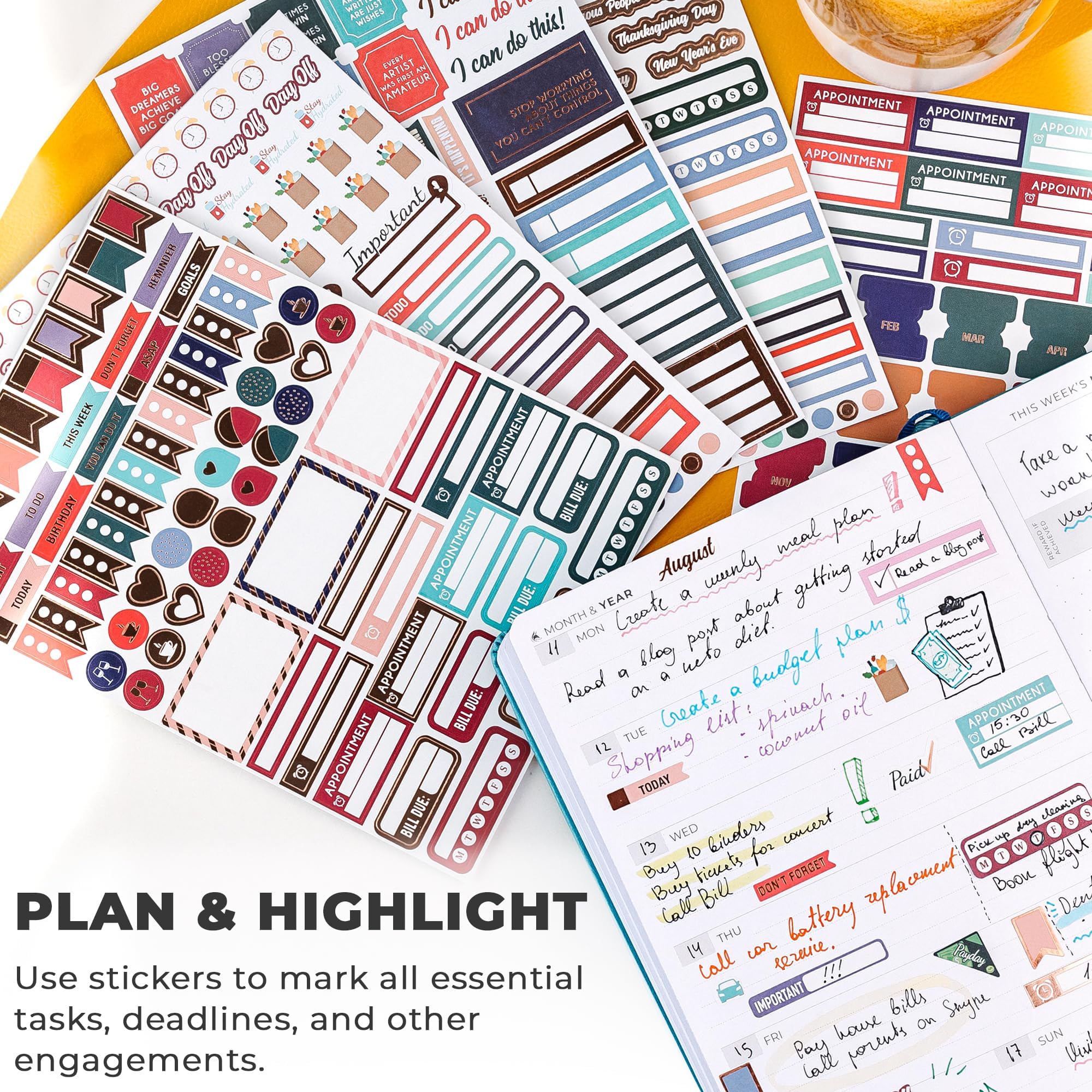 Clever Fox Planner Stickers - 1360+ Unique Stickers for Monthly, Weekly & Daily Planning | 14 Sheets Value Pack | Perfect for Bullet Journals, Planners & DIY Organization