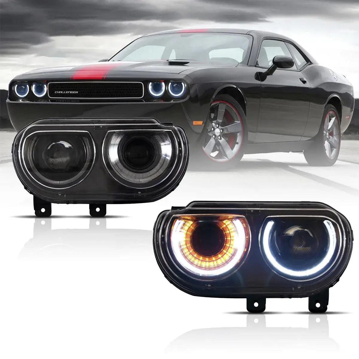 High-Performance LED Headlight Assembly - Dual Beam Projector Black for 2008-2014 Dodge Challenger (3rd Gen Pre-Facelift) - Upgrade Your Night Driving Safety & Style
