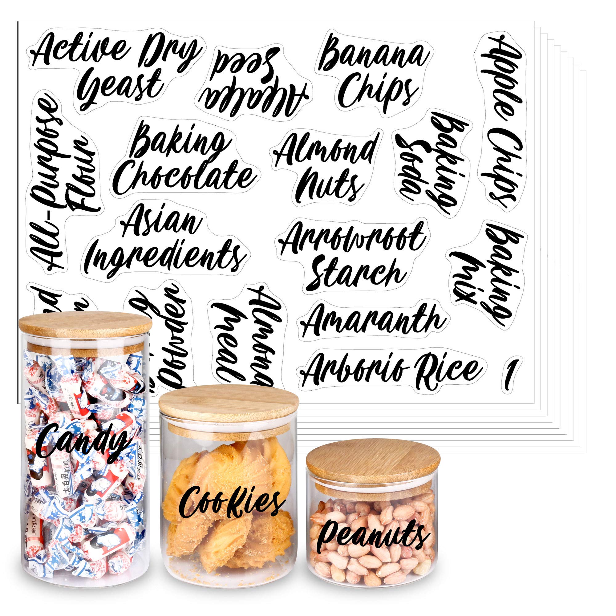 SWOMMOLY 243-Piece Waterproof Pantry Labels Set - Reusable Cursive Food Storage Stickers for Jars & Containers - Perfect for Kitchen Organization, Meal Prep & Home Storage Solutions