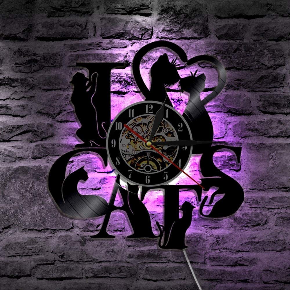 Vintage Cat-Themed LED Wall Clock with Night Light - Decorative Home & Bedroom Lighting for Cat Lovers - Perfect for Living Room, Nursery, or Gift