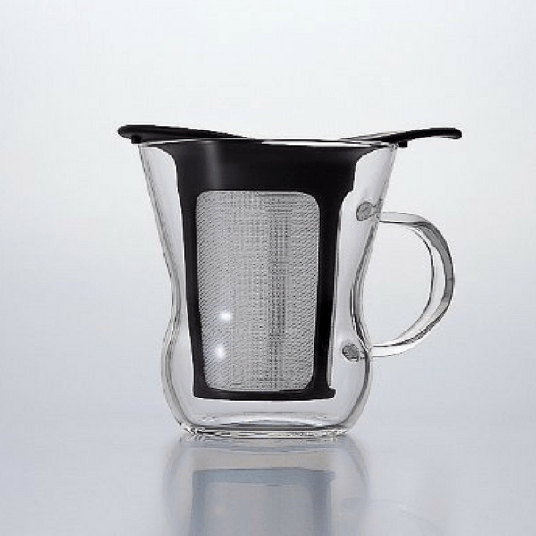 Hario Heat Resistant Glass Mug with Removable Tea Infuser - 200ml (6.8oz) Clear Coffee & Tea Cup for Home, Office, and Travel Use