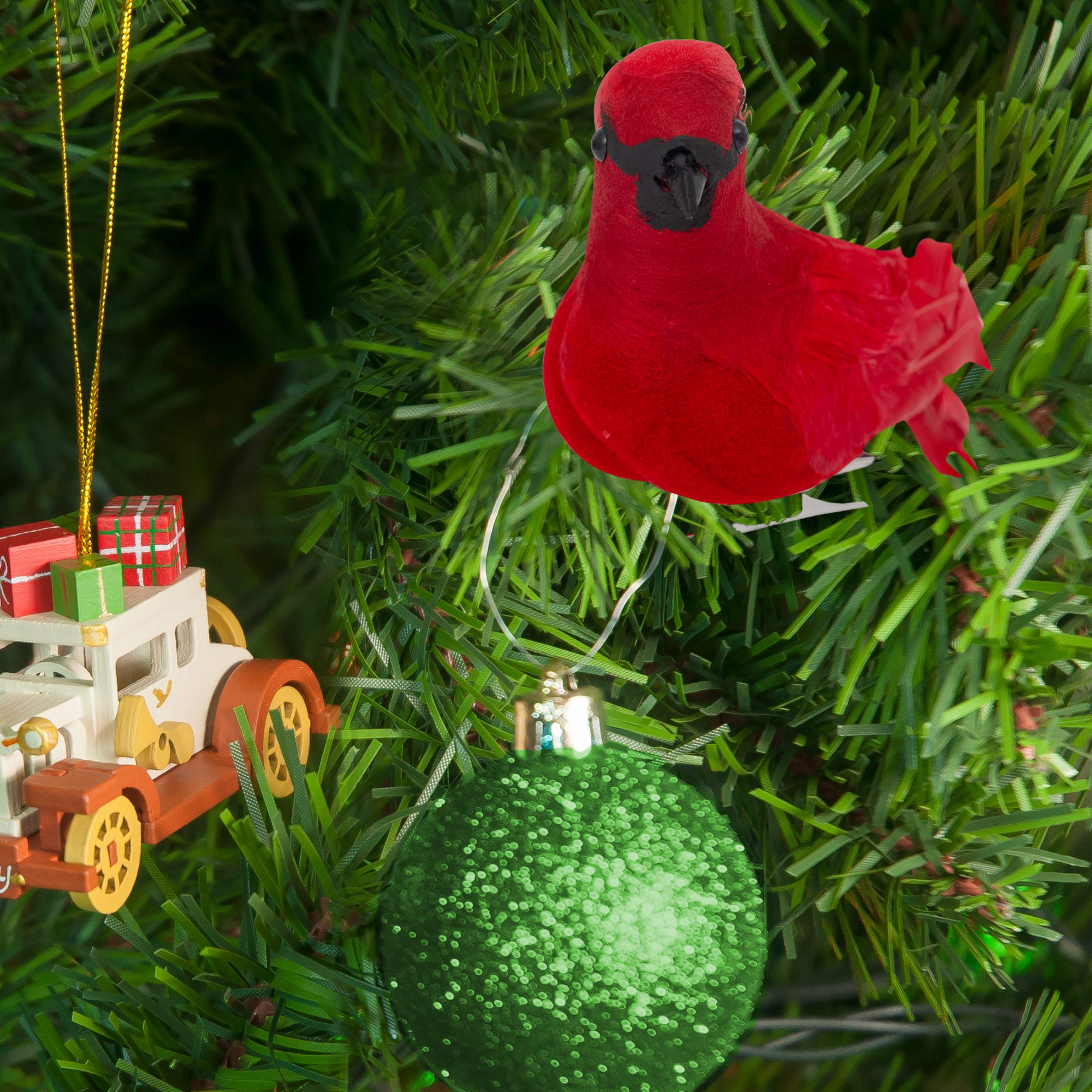 Ornativity Red Cardinal Bird Clips - Christmas Tree Ornaments with Clips for Easy Attachment (Pack of 2) - Perfect for Holiday Decorations, Gift Wrapping & DIY Crafts