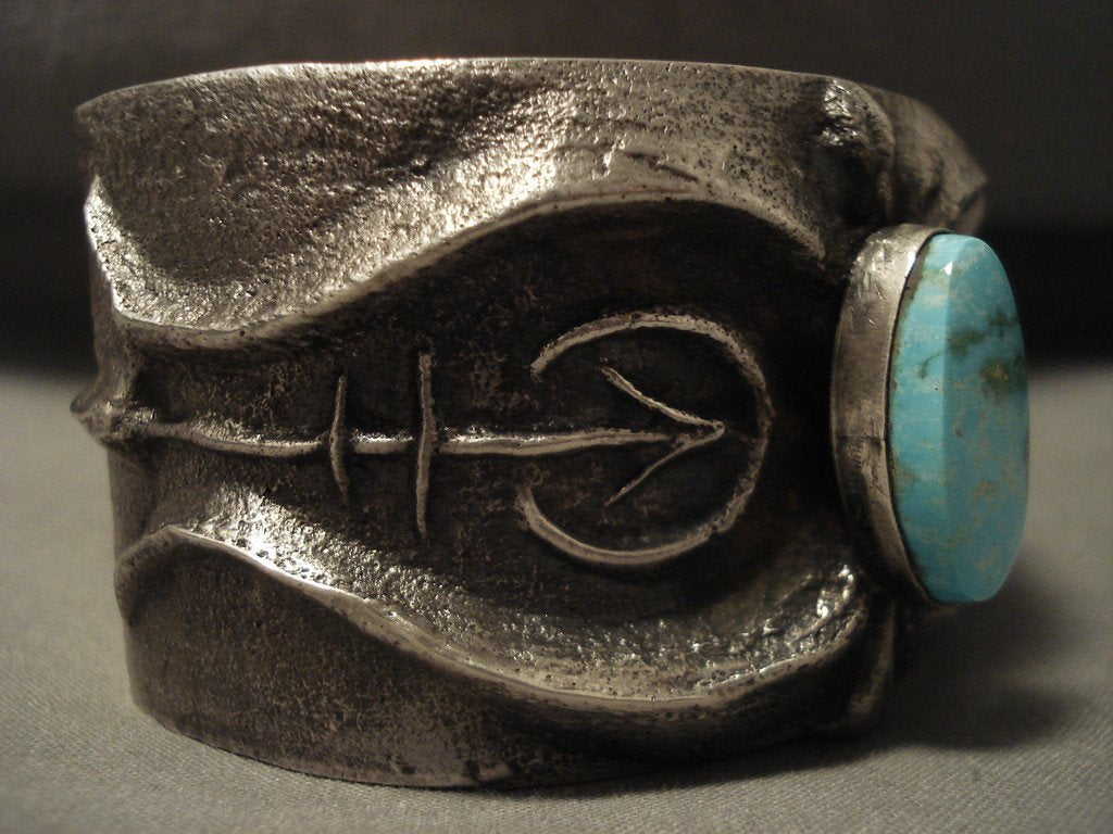 172 Grams Solid Sterling Silver Vintage Navajo Number 8 Turquoise Native American Bracelet - Authentic Handmade Jewelry for Women, Boho Fashion & Special Occasions