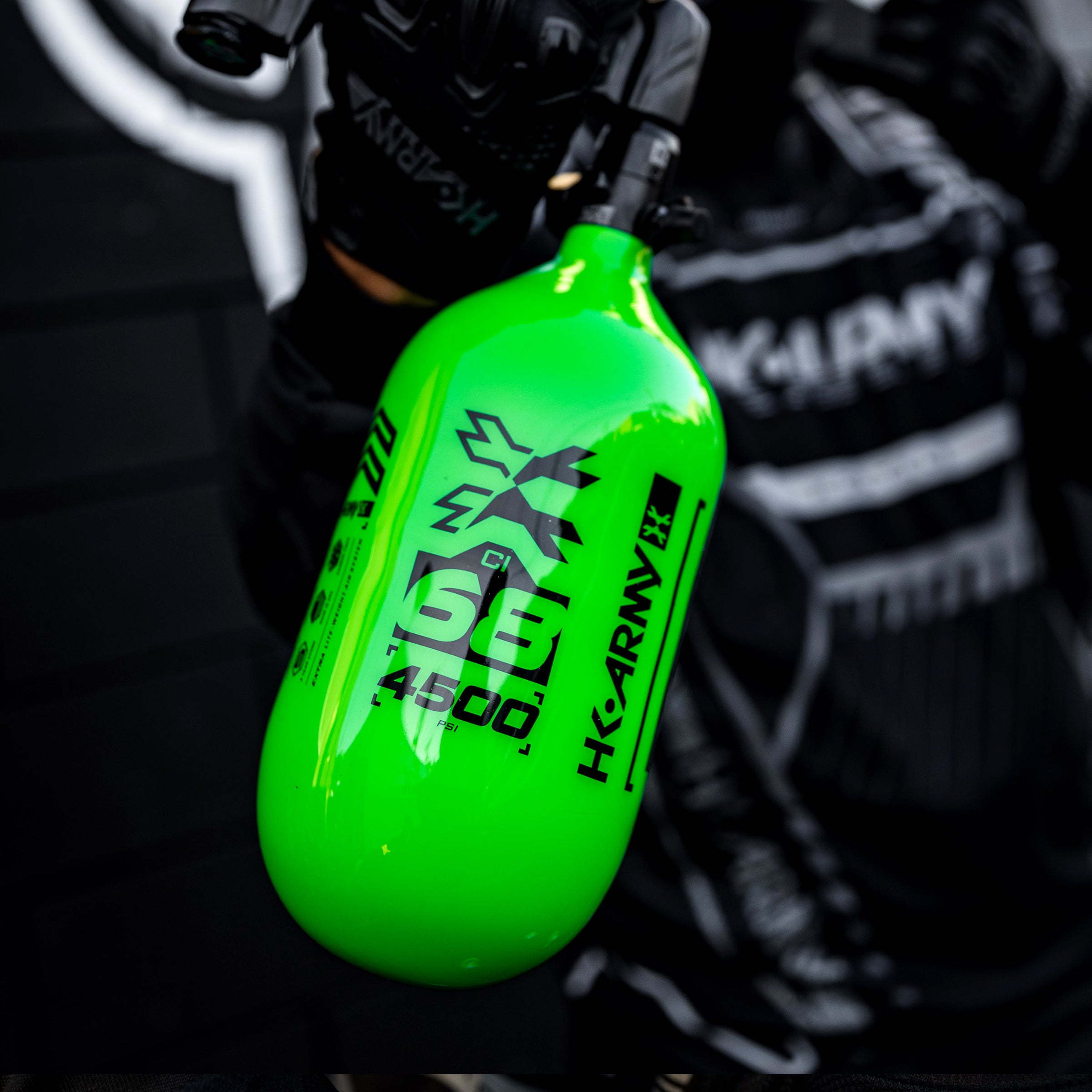 Rush 68ci 4500psi EXTRA LITE PRO REG Paintball Air Tank System - Neon Green/Black - High-Performance Compressed Air for Paintball Guns & Outdoor Sports