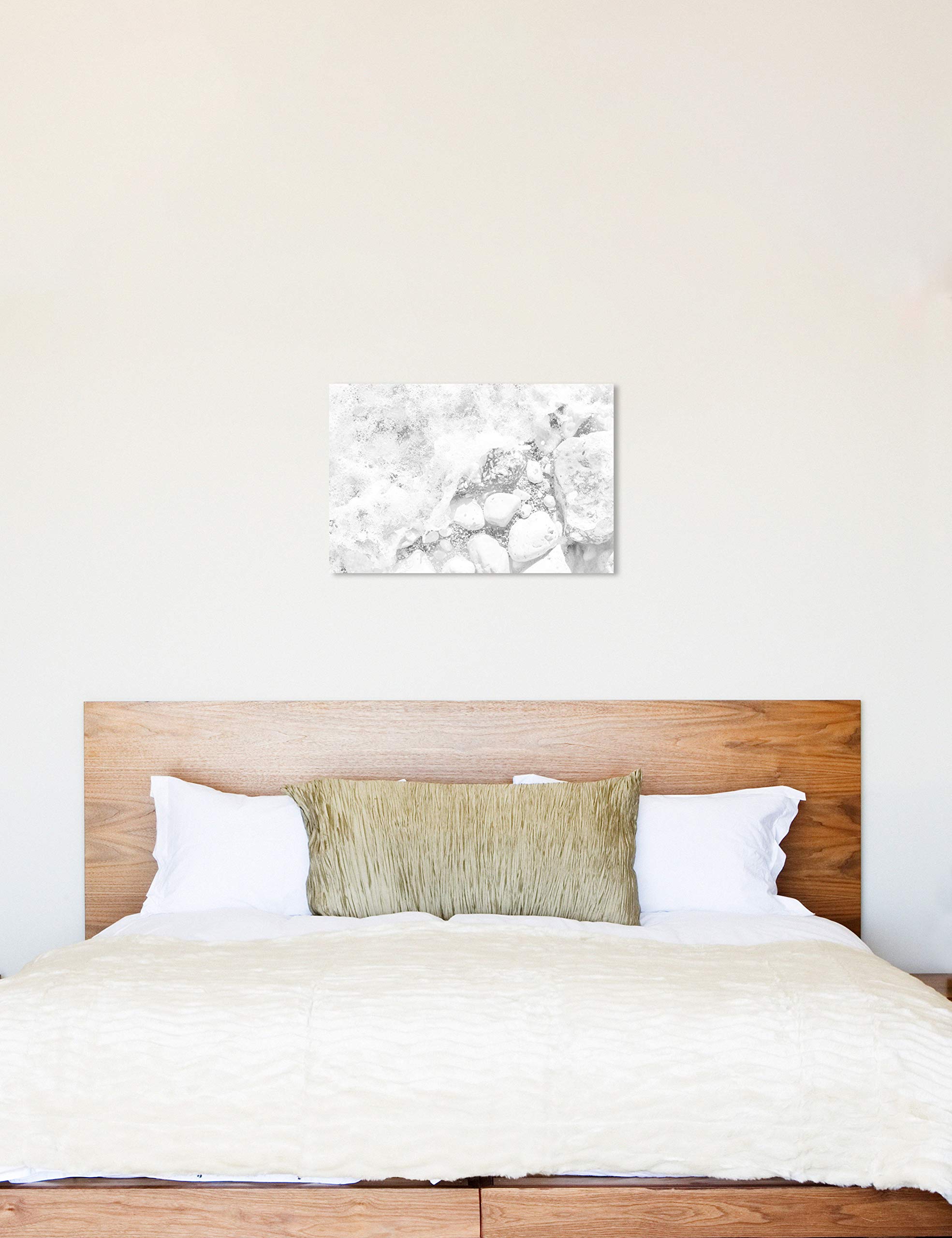 Oliver Gal Artist Co. 'Rocks On The Beach' Nature Landscape Wall Art Canvas Print - 30x20 Inches White Framed Home Decor for Living Room, Bedroom & Office