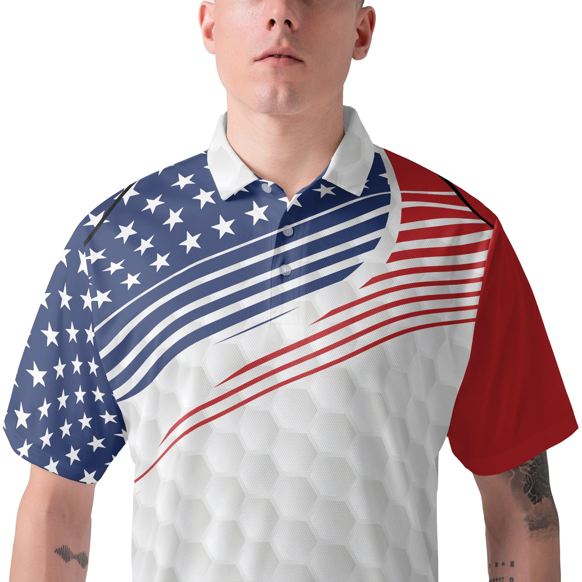 HYPERFAVOR Patriotic Golf Shirts for Men - American Flag Polo Shirts for Golfers - Breathable Short Sleeve Performance Shirt - Perfect for Golf Tournaments, 4th of July Celebrations & Patriotic Events