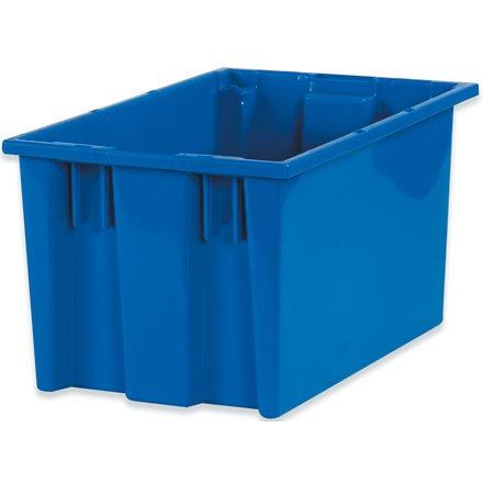Heavy Duty Stackable Nesting Plastic Totes - 6 Pack Blue Polypropylene Storage Containers 18x11x9 Inches (0.76 cu ft) for Home Organization, Warehouse & Office Supplies