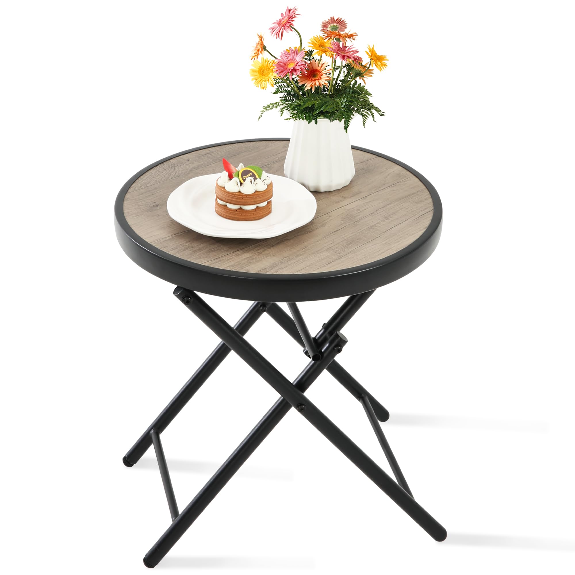 HOMEFUN Outdoor Side Table - Folding Patio End Table with Tempered Glass Top, Portable Bistro Coffee Table for Porch, Yard, Balcony, Garden, Deck & Poolside - Perfect for Outdoor Relaxation, Entertaining & Coffee Time