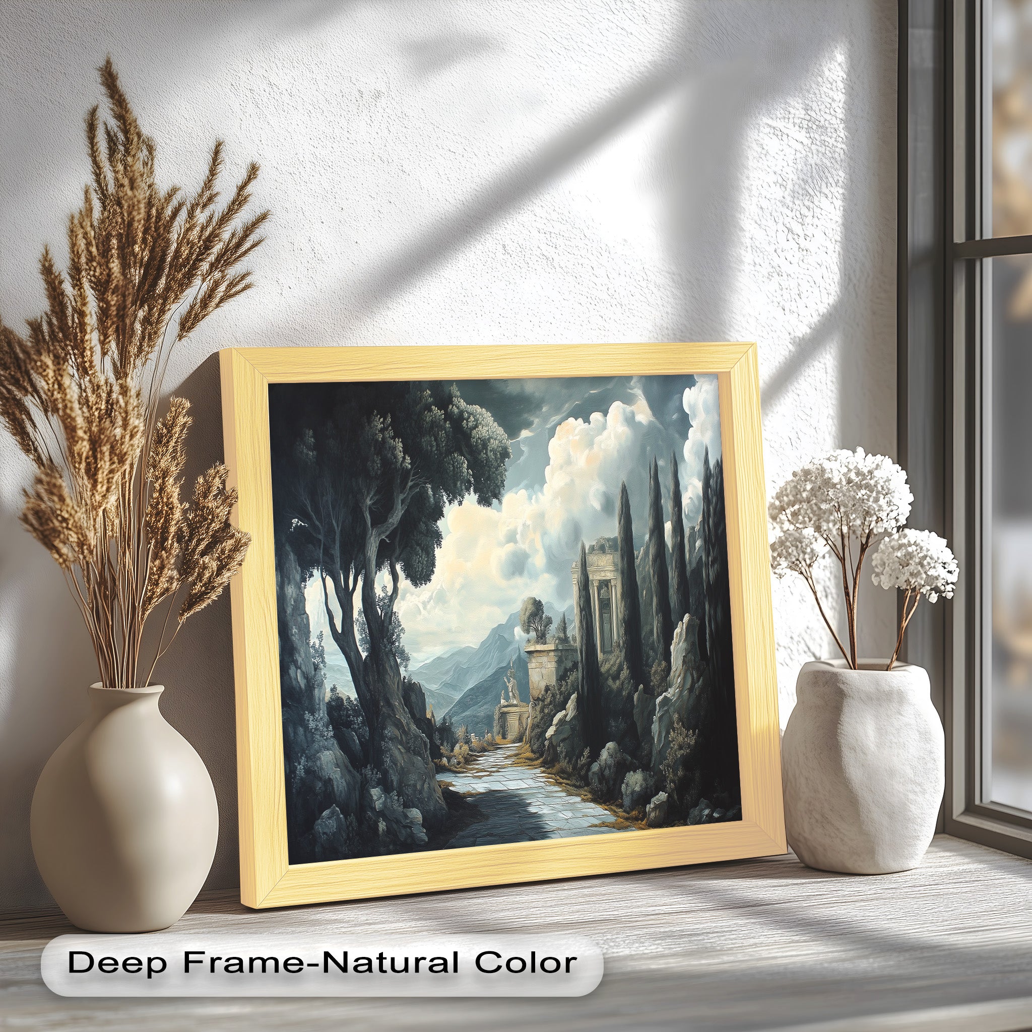 Ancient Pathway to the Temple - Hand Painted Classical Landscape Oil Canvas Art for Home Decor, Office & Living Room Wall