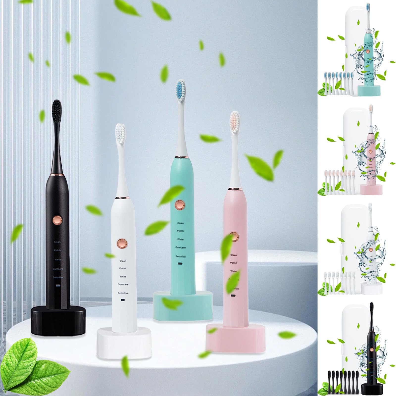 Rechargeable Electric Toothbrush with 8 Brush Heads & Travel Case - 5 Cleaning Modes, Smart Timer, Low Noise & Waterproof - Fast Charging Power Toothbrush for Adults & Kids (White) - Perfect for Home Use, Travel & Daily Oral Care