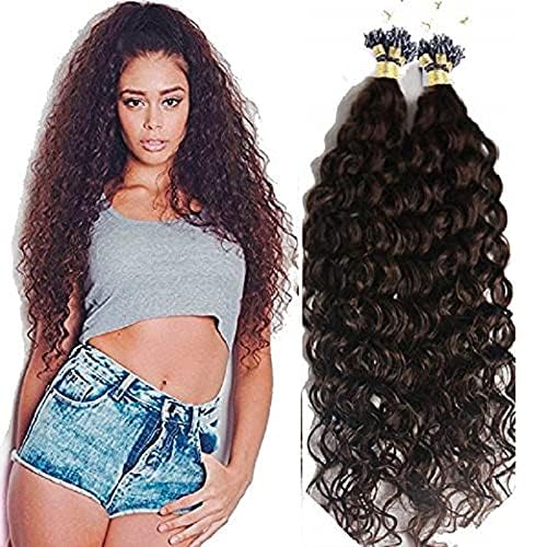 Brazilian Remy Human Hair Extensions 100g - Deep Curly Micro Loop Ring Pre Bonded Hair Weft with Micro Beads & Links for Black Women (26inch 100 Strands, Natural Black) - Perfect for Protective Styles, Weddings & Everyday Volume