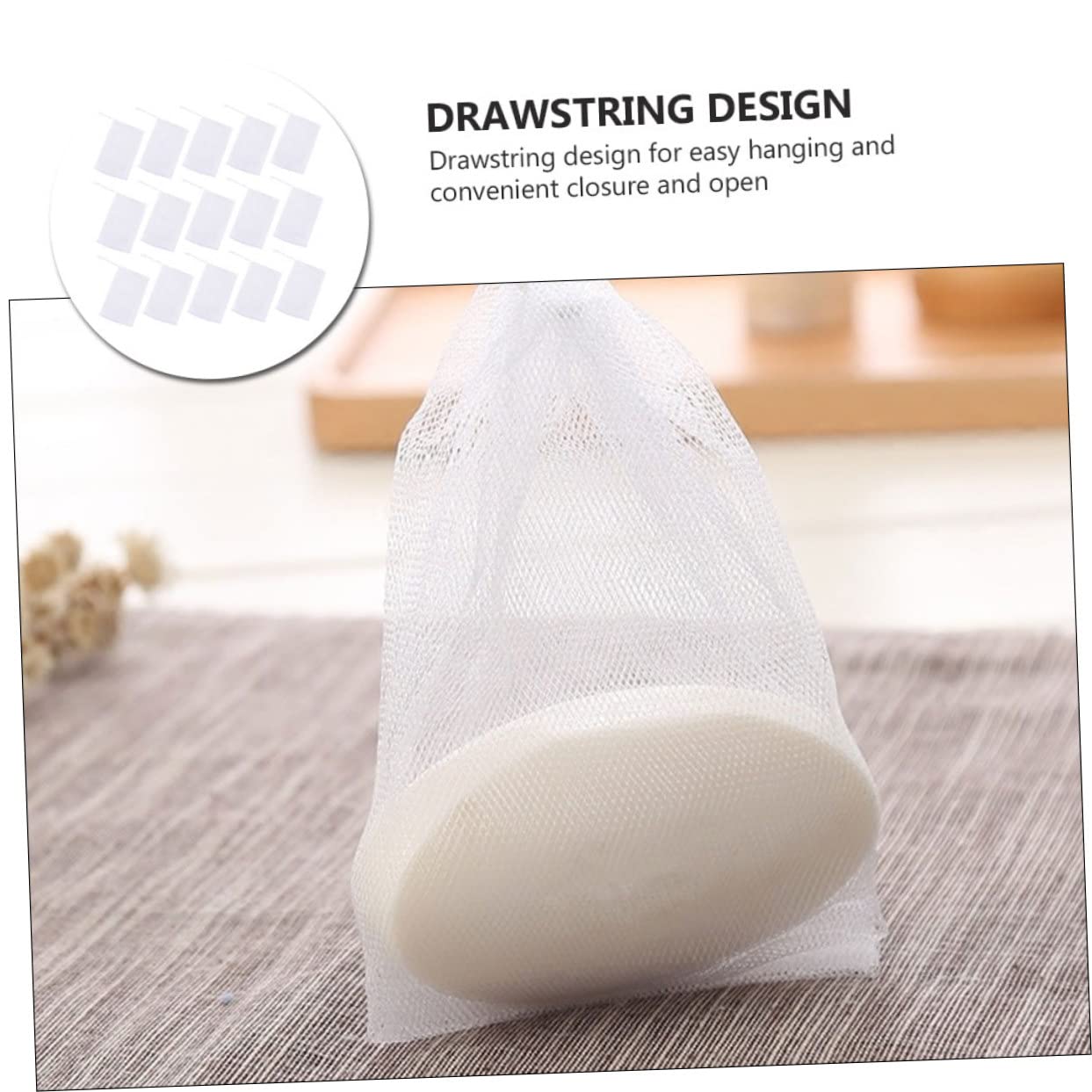 50pcs Natural Soap Saver Bags - Reusable Mesh Soap Pouch for Handmade Soap, Body Wash & Bar Soap | Eco-Friendly Foaming Net for Shower, Bath & Travel | White Soap Storage Bags with Wall Mount Option