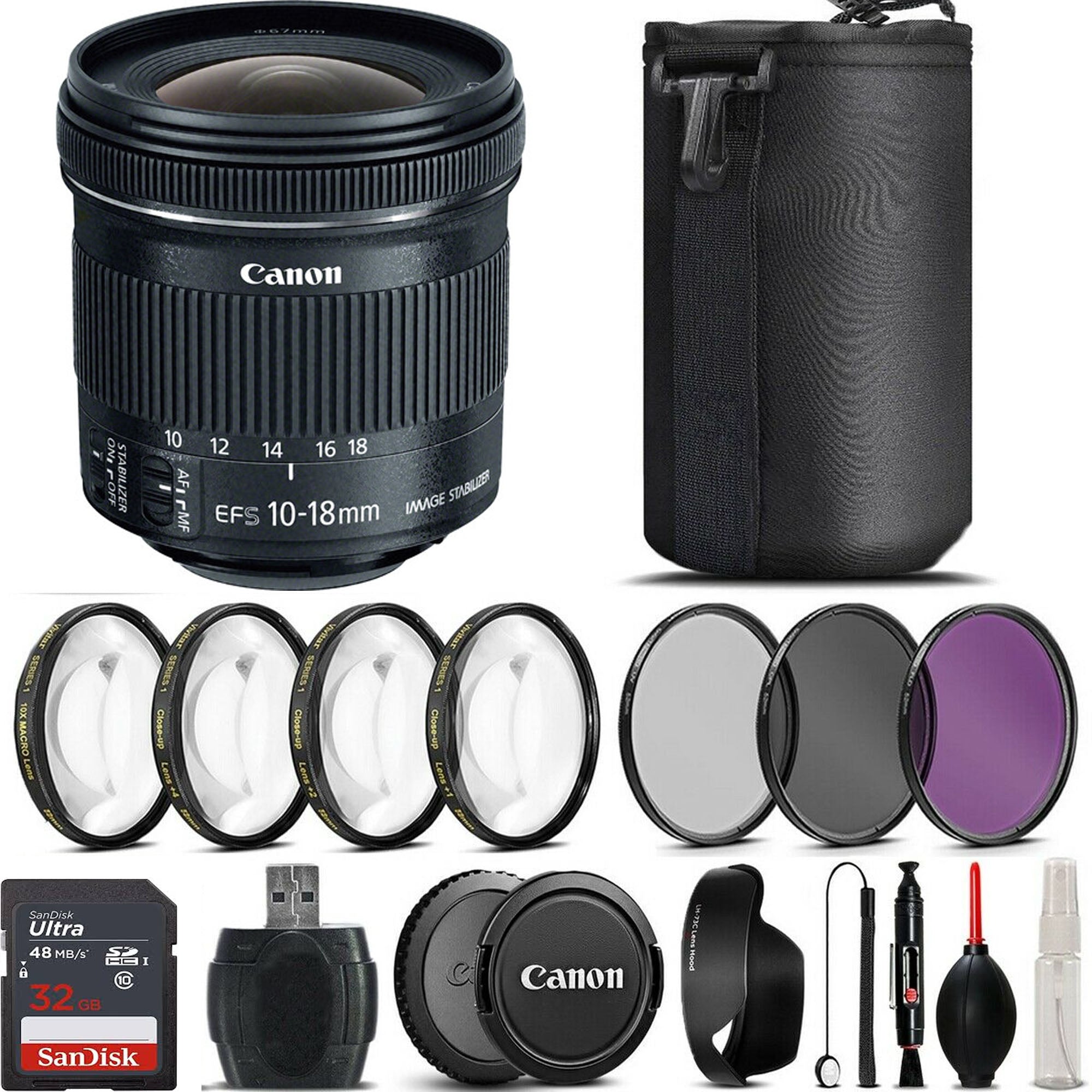 Canon EF-S 10-18mm f/4.5-5.6 IS STM Wide Angle Lens with 4-Piece Macro Kit (UV/CPL/FLD Filters) - Perfect for Landscape, Architecture & Travel Photography