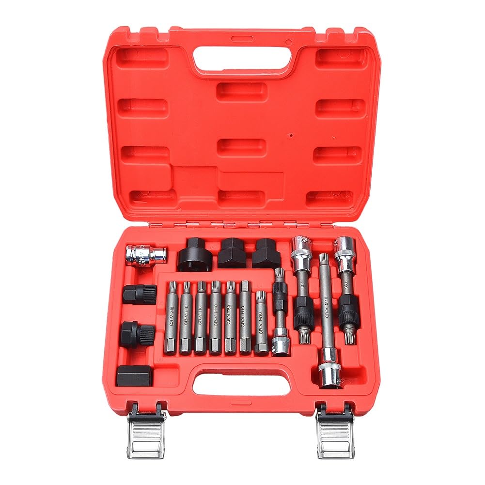 Prokomon 18-Piece Alternator Pulley Tool Kit - Professional Pulley Removal Tool Set with Insert Bit Sockets for Automotive Repair - Perfect for Mechanics & DIY Car Maintenance