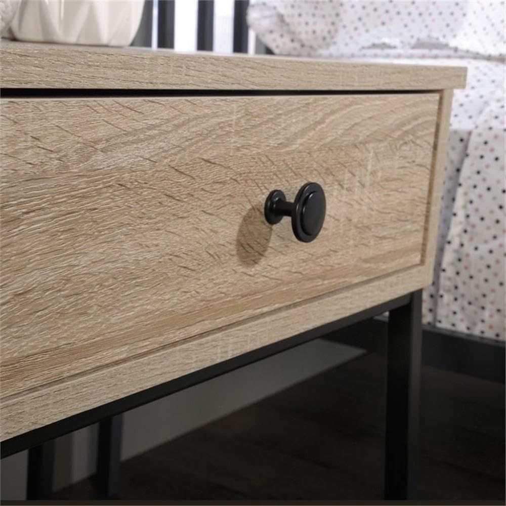 Pemberly Row Mid-Century Modern 1-Drawer Wooden Nightstand in Charter Oak - Solid Wood Bedside Table for Bedroom, Living Room & Guest Room