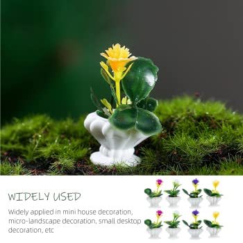 HANABASS 8 Pcs Mini Potted Flower Figurines - Realistic Dollhouse Plants for Miniature Garden & Micro Landscape - Perfect for DIY Dollhouse Decor, Fairy Garden Accessories, and Tabletop Displays