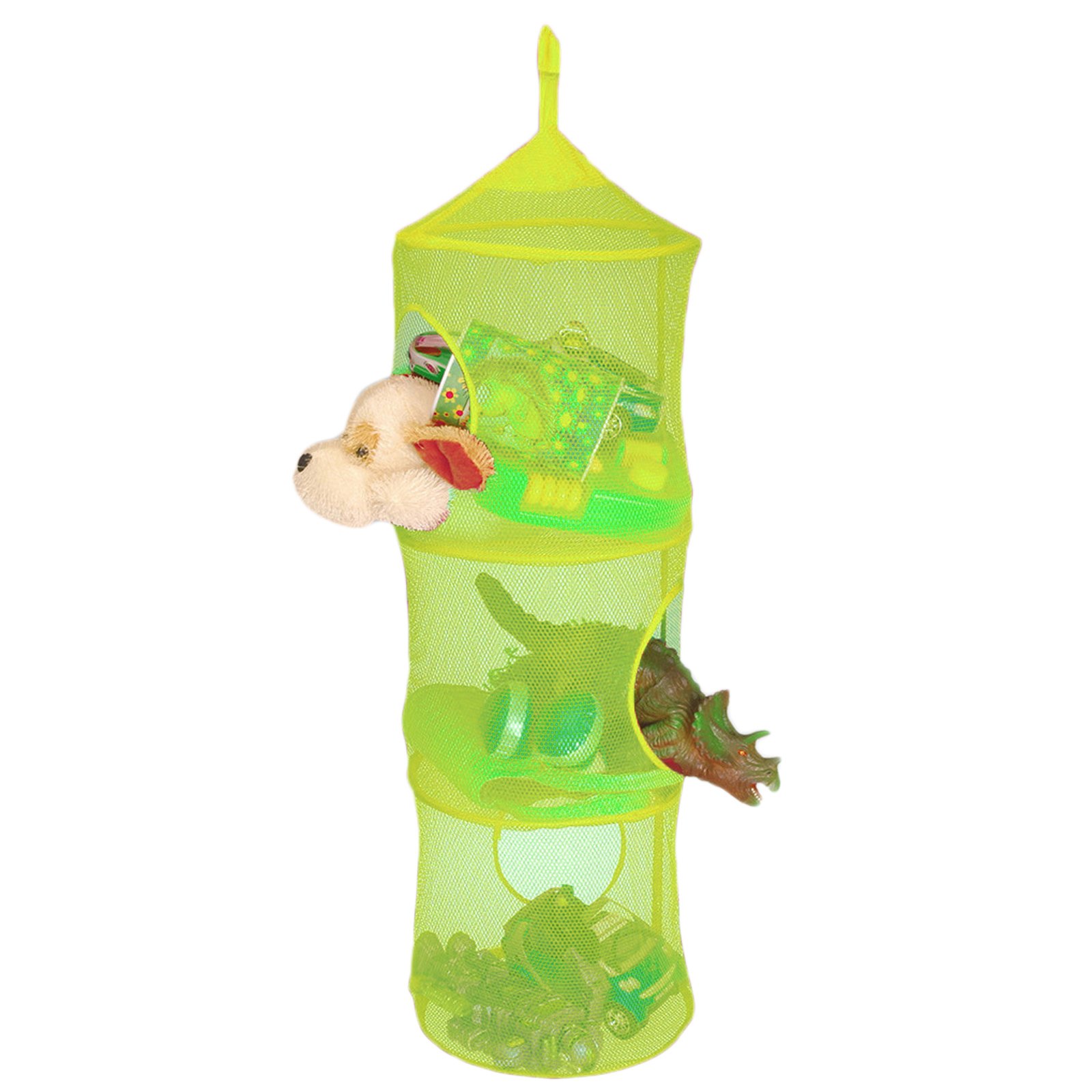 3-Tier Collapsible Hanging Storage Net for Kids Toys - Green Space-Saving Organizer for Bedroom, Nursery & Playroom