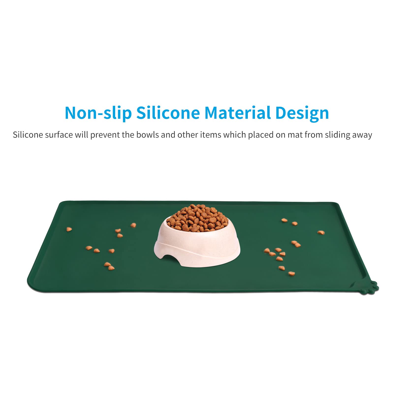 AUDWUD Non-Slip Silicone Pet Feeding Mat - Waterproof Dog Bowl Placemat for Food & Water - Perfect for Kitchen, Crate Training, and Messy Eaters