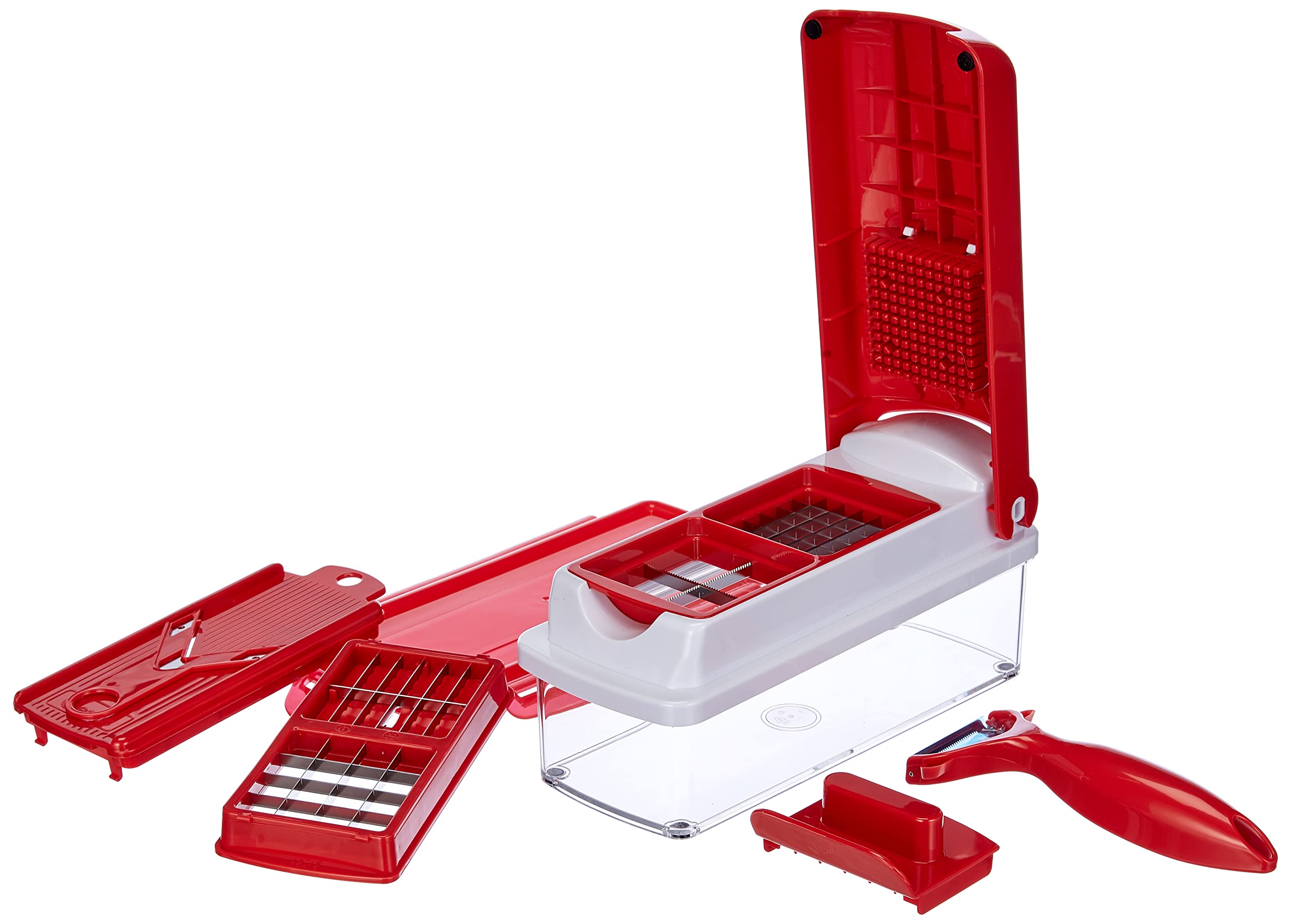 Premium Vegetable and Fruit Cutter - Red, 22.2 x 10 x 8.19 cm - Multi-Functional Kitchen Tool for Slicing, Dicing & Chopping - Perfect for Salads, Meal Prep & Healthy Snacks