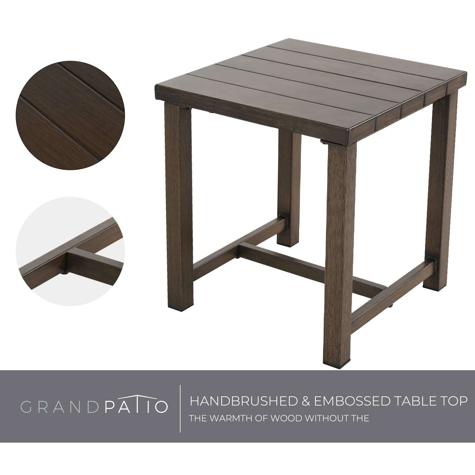 3-Piece Outdoor Patio Furniture Set - Aluminum Wicker Conversation Sofa with Wood Grain Finish, Stationary Rockers & Coffee Table - Removable Olefin Cushions (Dark Brown) - Perfect for Backyard, Garden, Poolside or Deck Relaxation