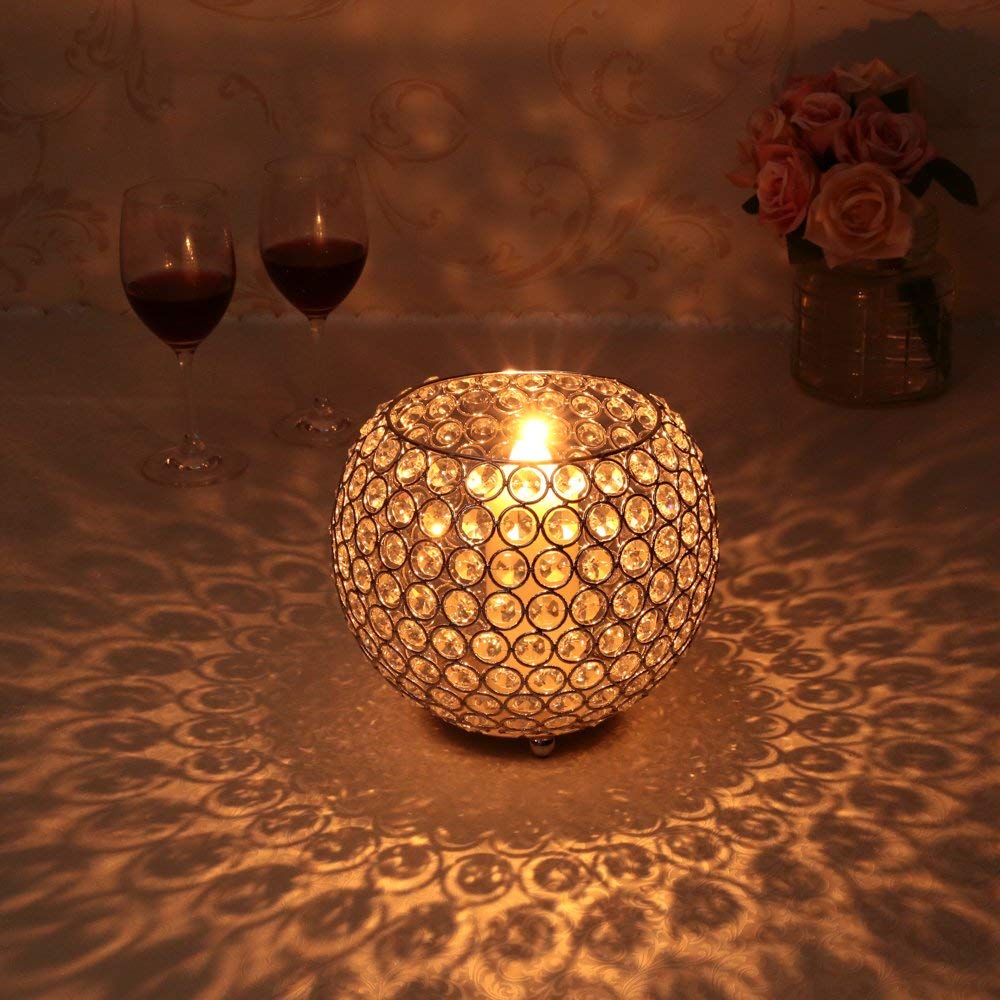 VINCIGANT 8 Inch Gold Crystal Bowl Candle Holders - Elegant Dining Table Centerpiece, Wedding & Home Decor, Gift Boxed Candelabra for Romantic Dinners, Parties & Holiday Decorations