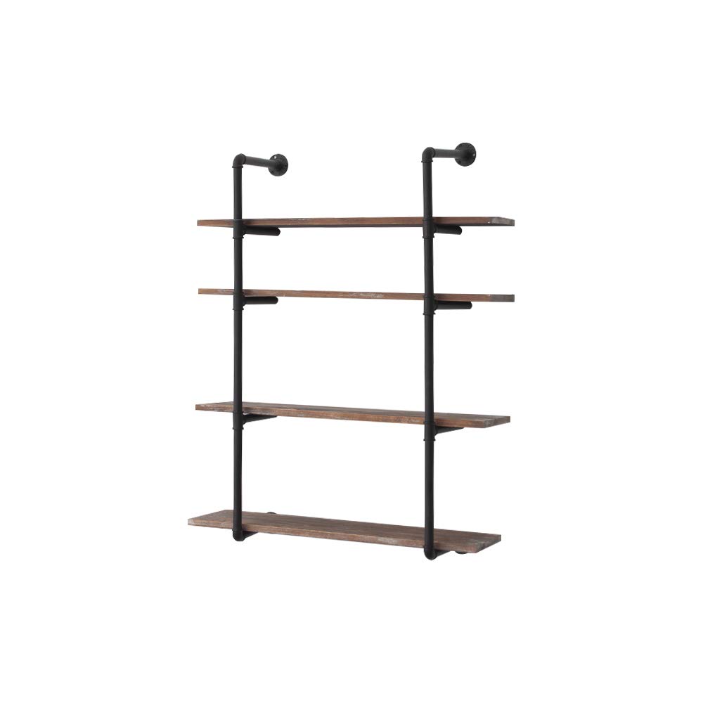 Industrial Pipe Floating Shelves - 4-Tier Rustic Metal Wall Mounted Bookshelf with Wood Shelves | Gray | Perfect for Living Room, Bedroom, Office & Kitchen Storage